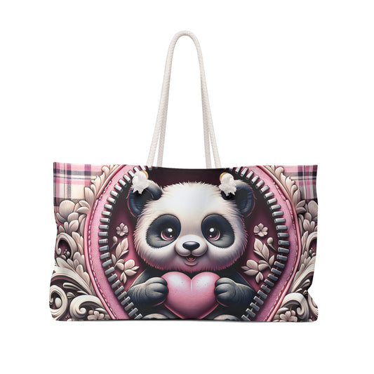 Personalised/Non-Personalised Weekender Bag, Cute Panda, Valentines Day, Large Weekender Bag, Beach Bag, Book Bag