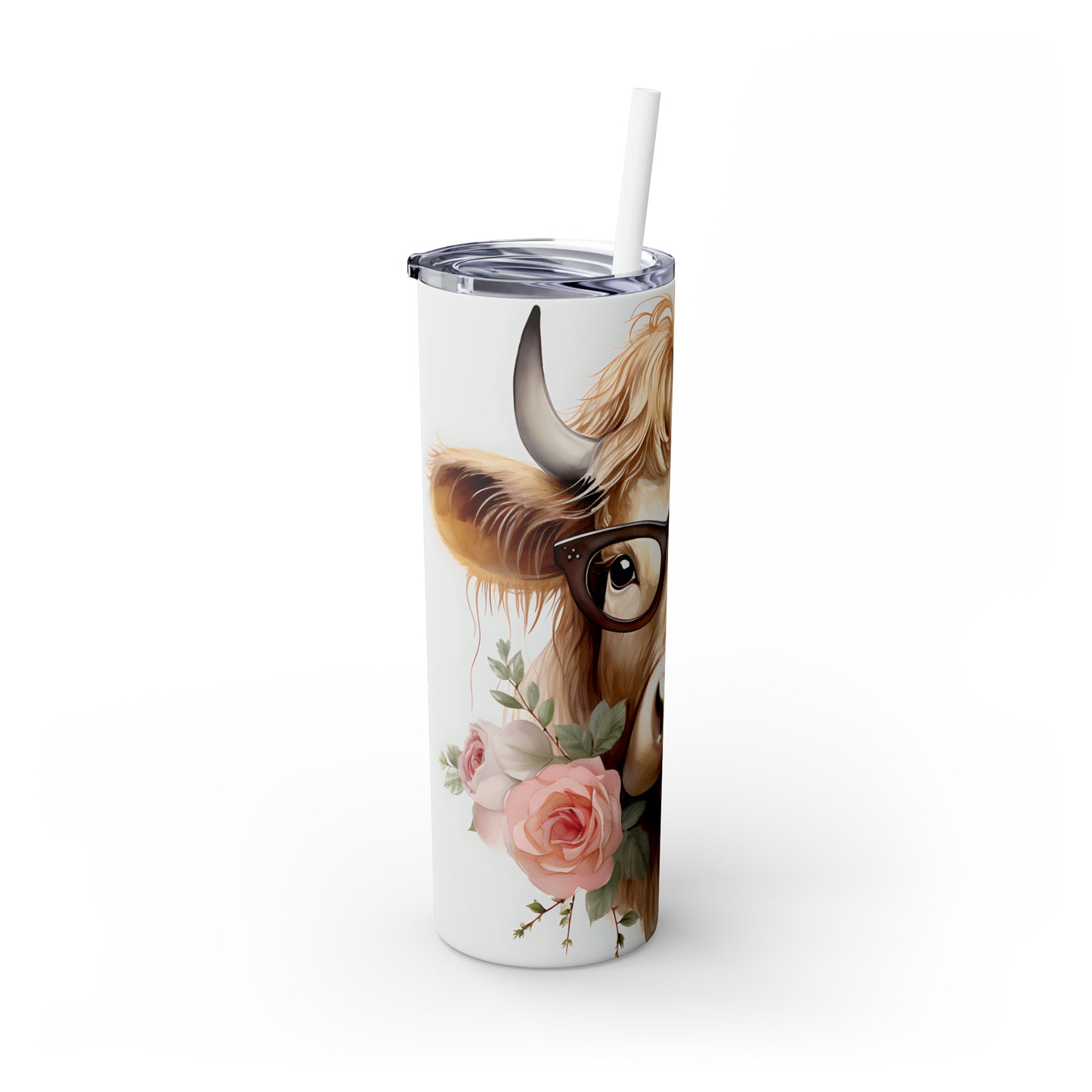 Skinny Tumbler with Straw, 20oz Highlander Cow