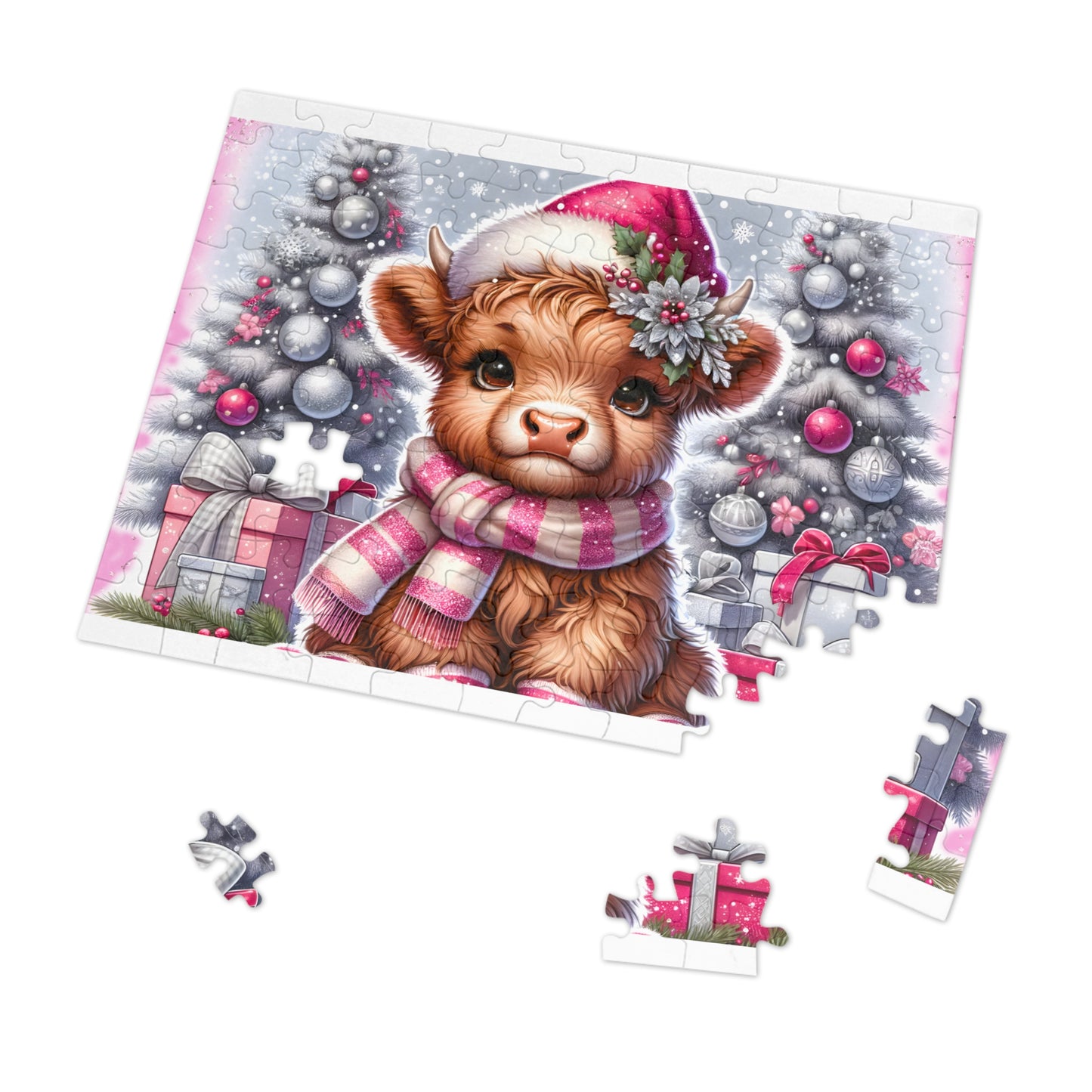 Jigsaw Puzzle, Christmas, Highland Cow, Personalised/Non-Personalised (30, 110, 252, 500,1000-Piece)