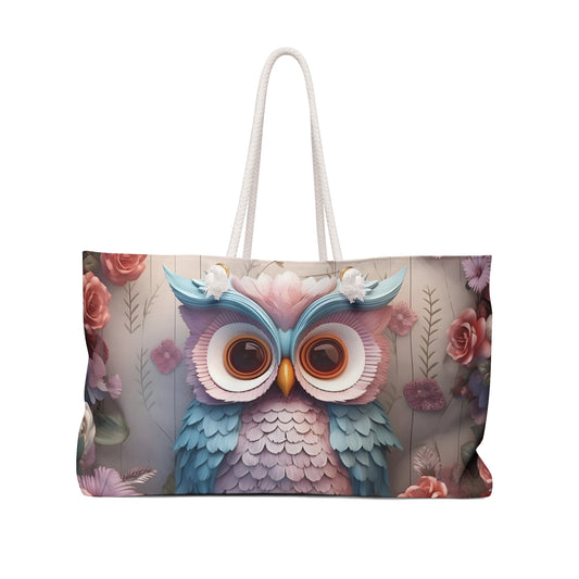 Personalised/Non-Personalised Weekender Bag, Owl, Large Weekender Bag, Beach Bag, Book Bag