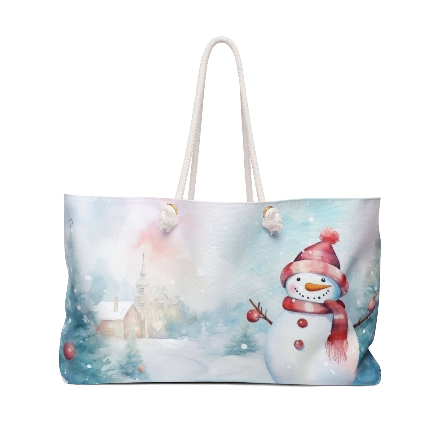 Personalised/Non-Personalised Weekender Bag, Christmas Snowman, Large Weekender Bag, Beach Bag, Book Bag