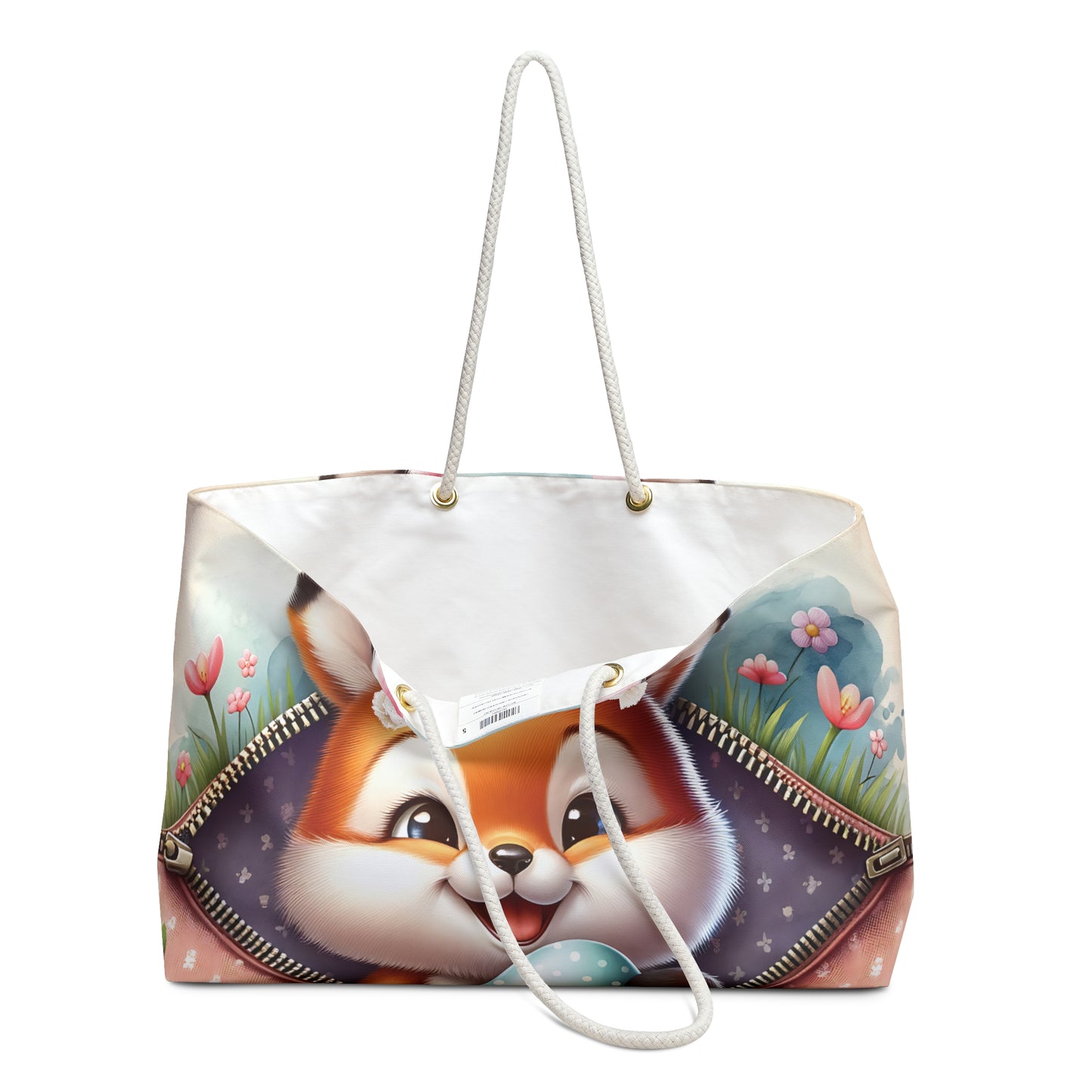 Personalised/Non-Personalised Weekender Bag, Easter, Cute Fox with Bunny Ears, Large Weekender Bag, Beach Bag, Book Bag