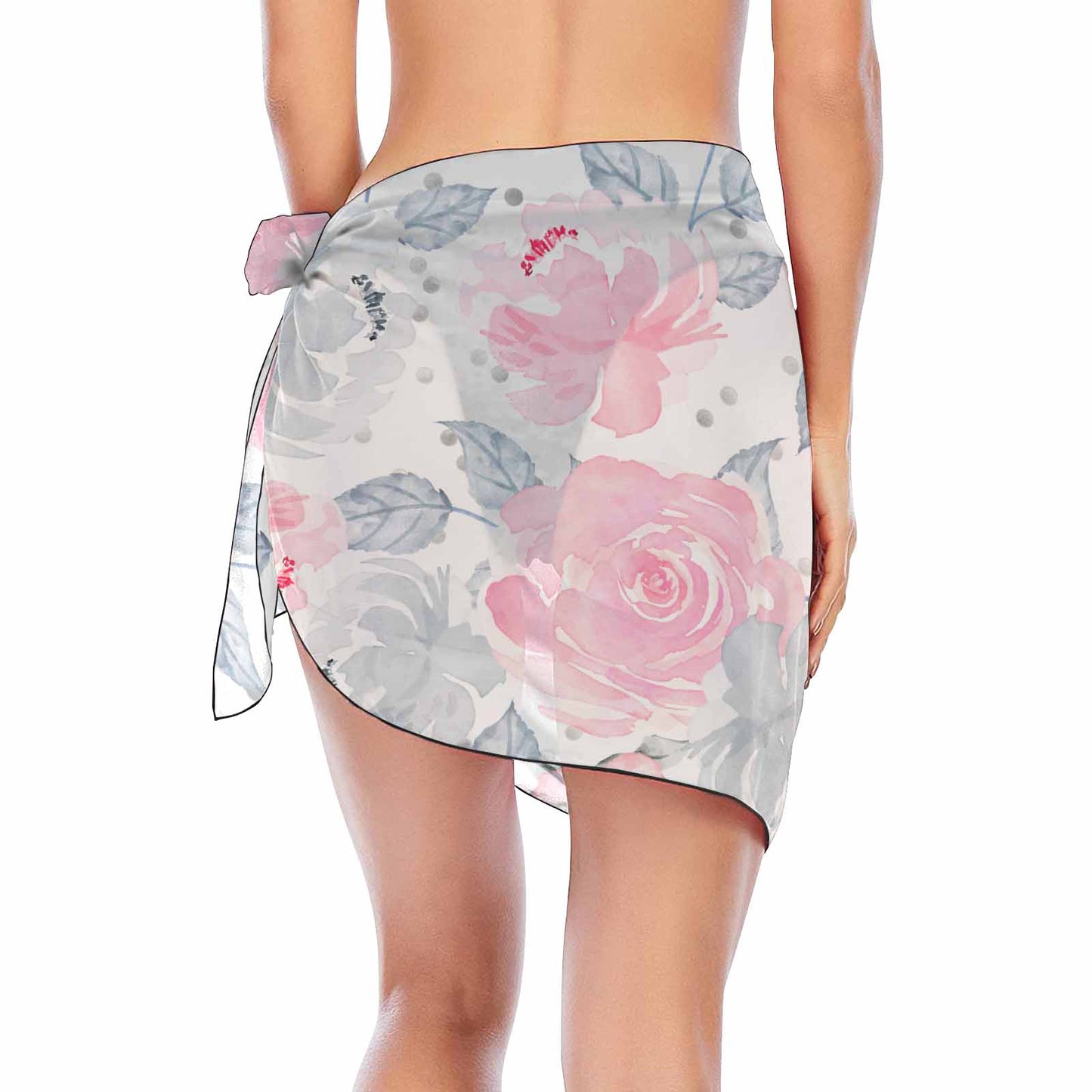 Pink and Grey Roses  Women's Beach Sarong Wrap