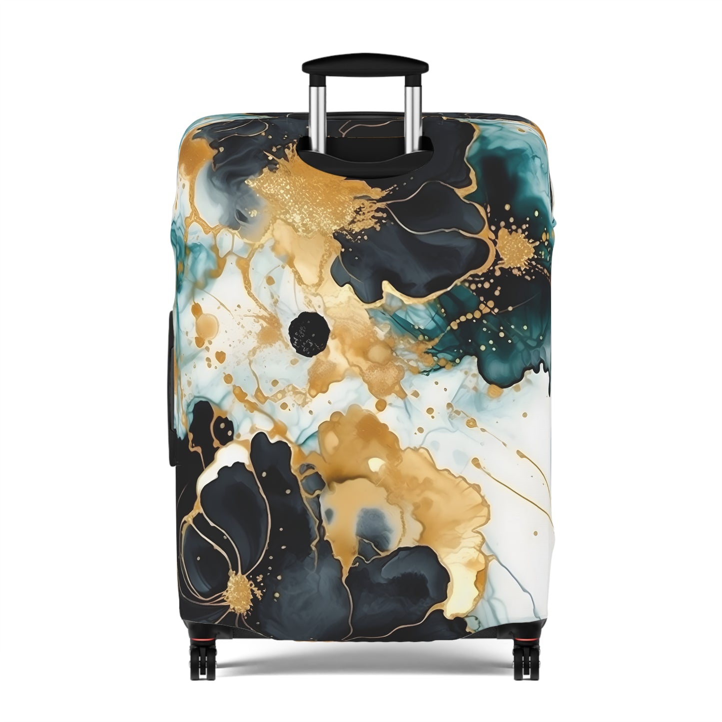 Luggage Cover, Alcohol Ink Black, Green and Gold Floral