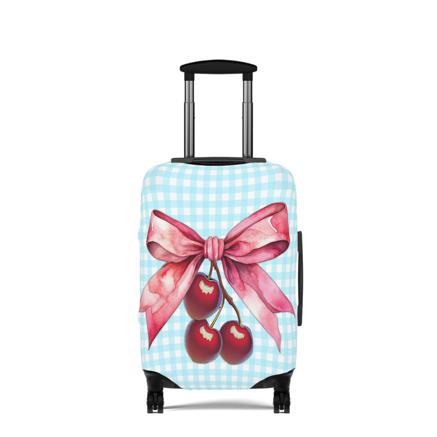 Luggage Cover, Rockabilly, Coquette, Pastel Blue Gingham, Cherries and Ribbon, awd-2513