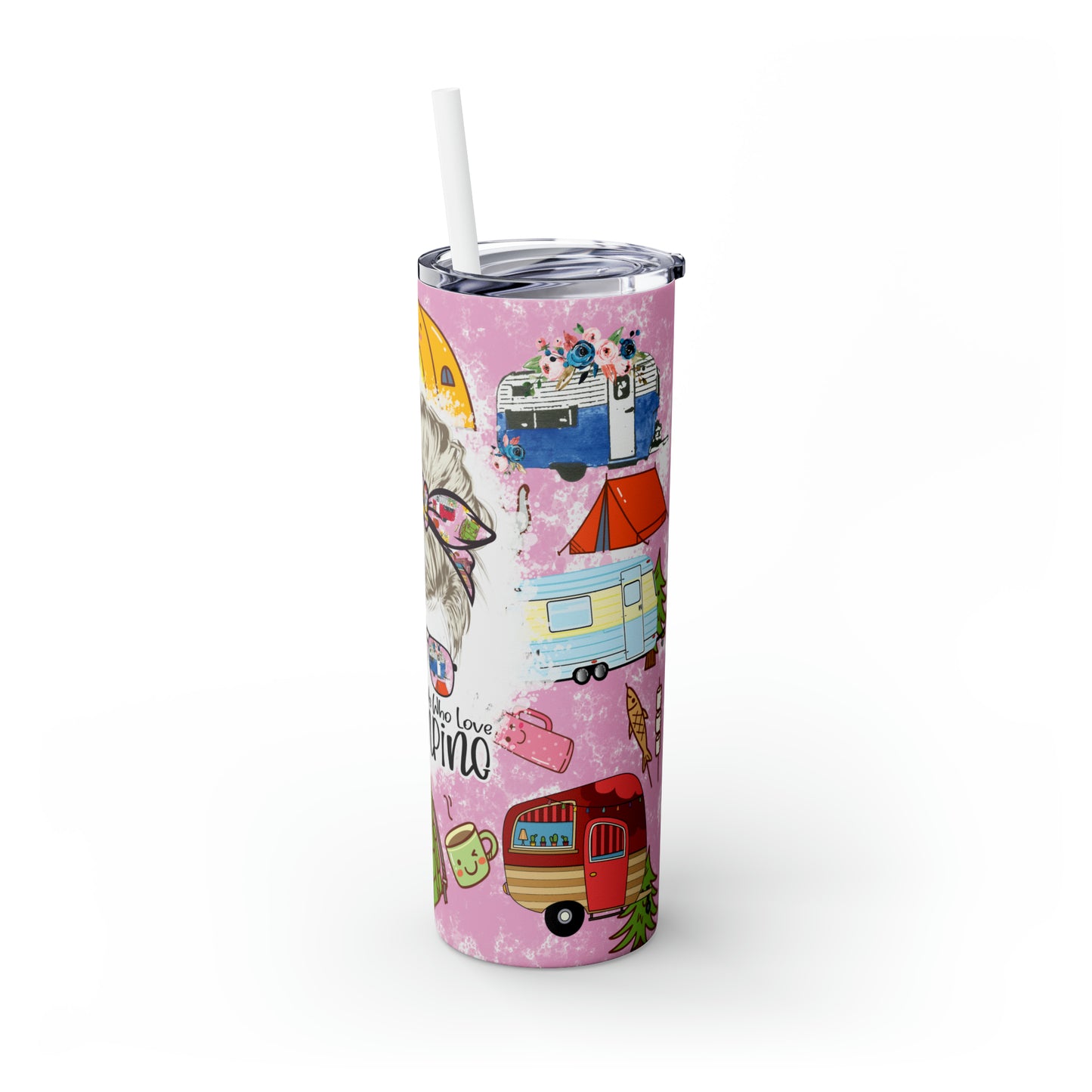 Skinny Tumbler with Straw, 20oz, Just A Girl who Loves Camping