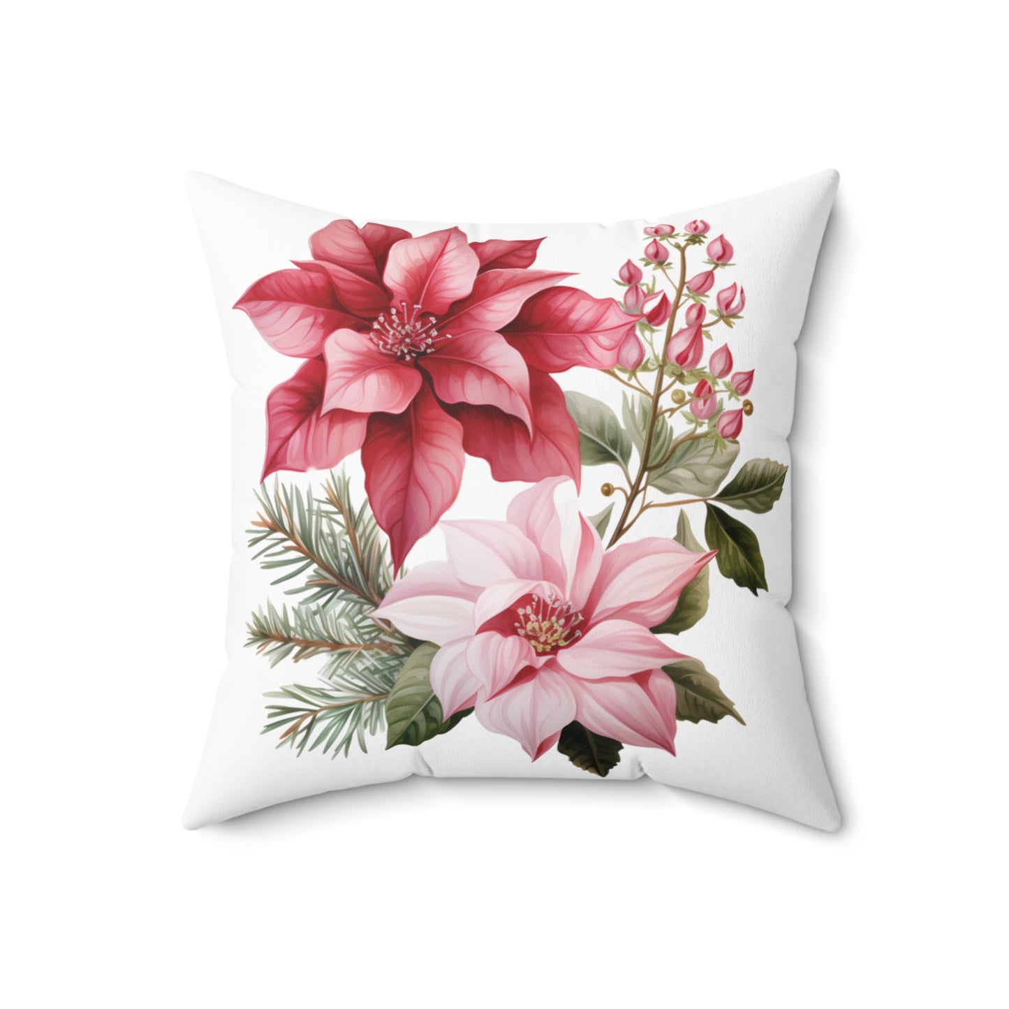 Polyester Square Cushion, Pink Poinsettia