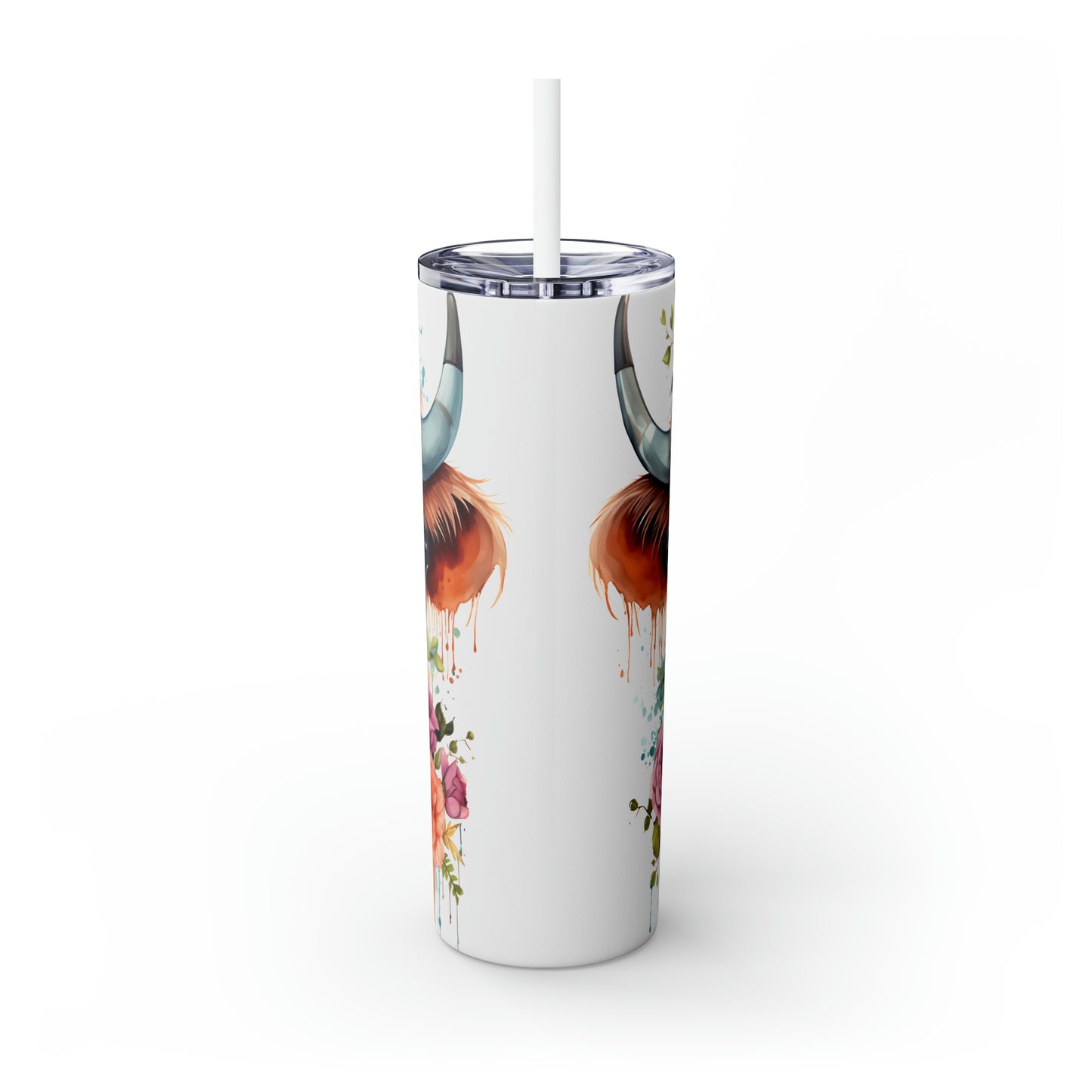 Skinny Tumbler with Straw, 20oz Highlander Cow