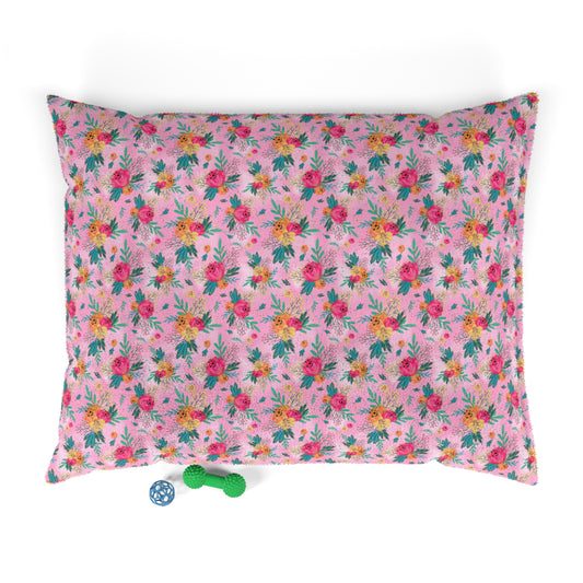 Luxury Pet Bed, feather soft fleece, Australian Floral Pink