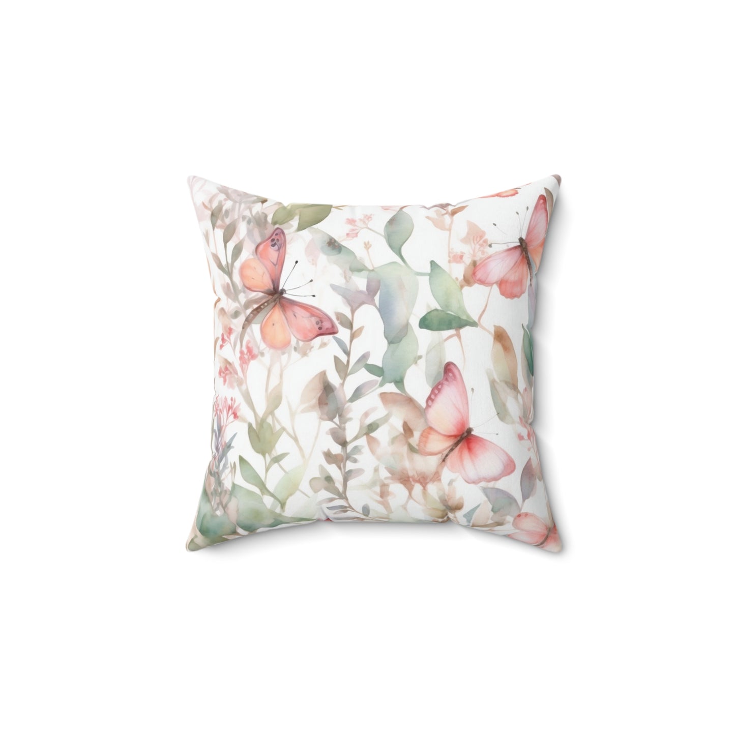 Spun Polyester Square Pillow, Butterfly Floral Cushion