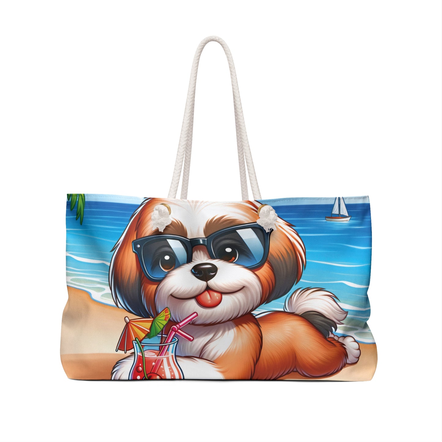 Personalised/Non-Personalised Weekender Bag, Summer Beach Dog, Lhasa Apso, Large Weekender Bag, Beach Bag, Book Bag