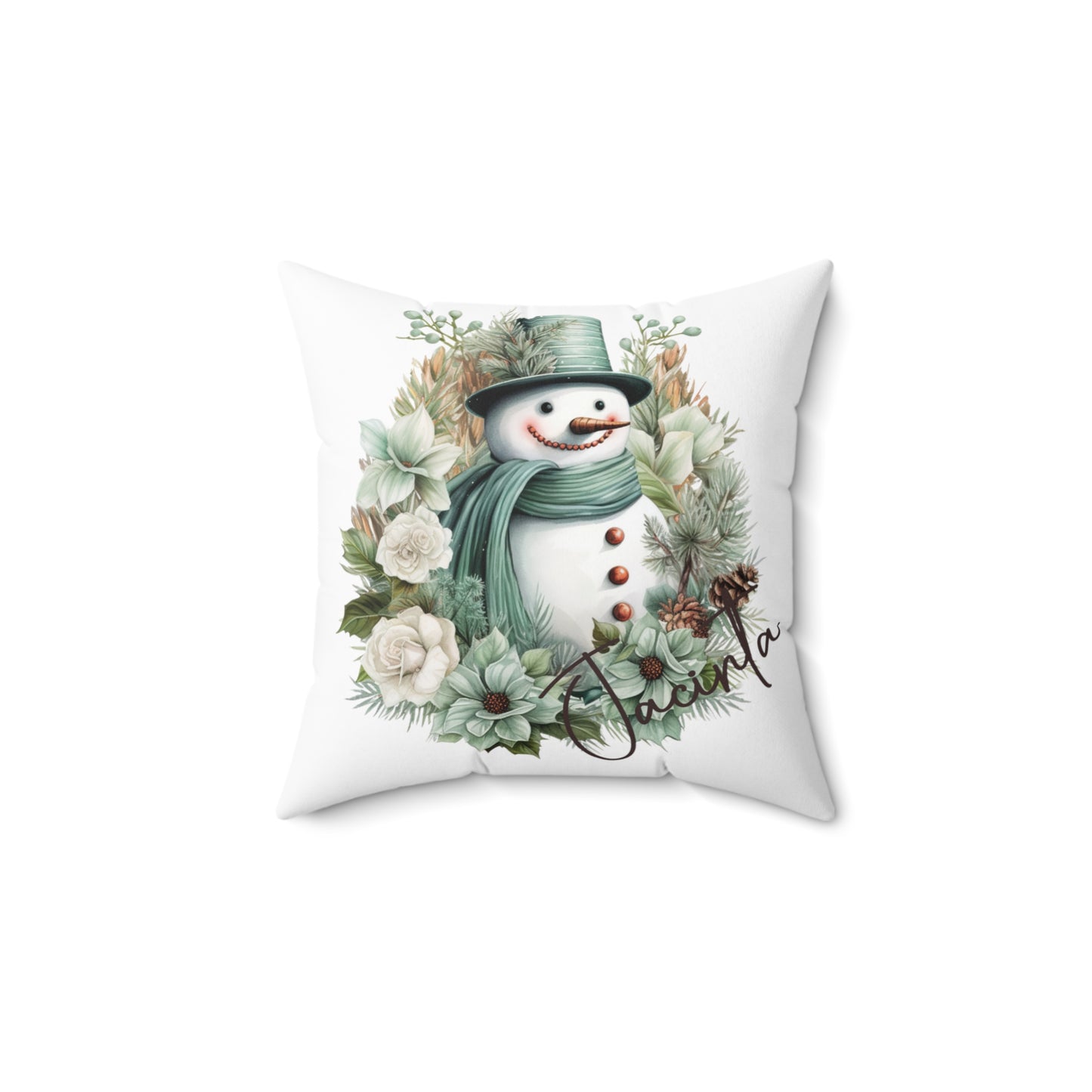 Personalised Boho Snowman Christmas Cushion, Polyester Square Cushion, Christmas cushion