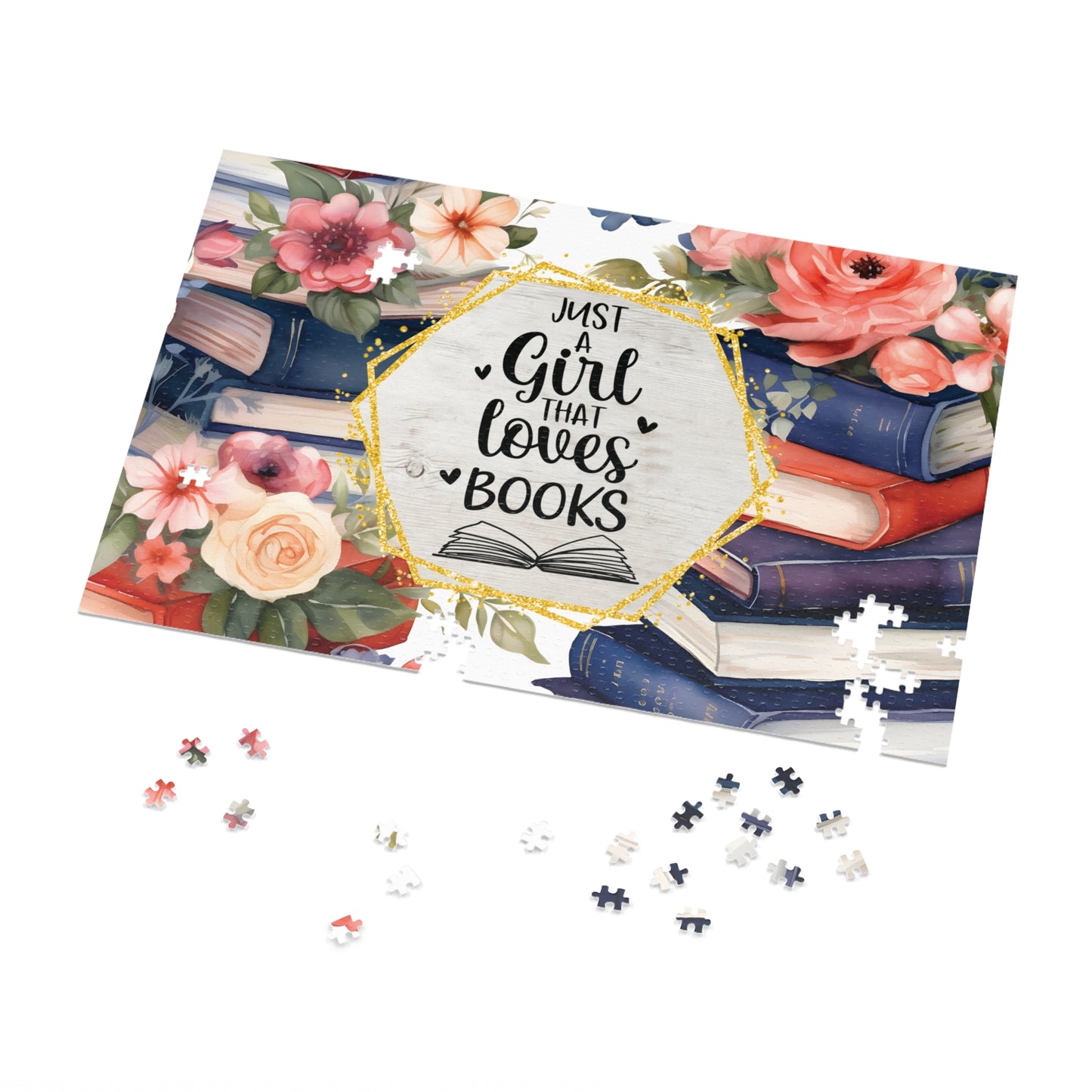 Jigsaw Puzzle, Book Lovers, Just a Girl who Loves Books, Personalised/Non-Personalised (30, 110, 252, 500,1000-Piece)