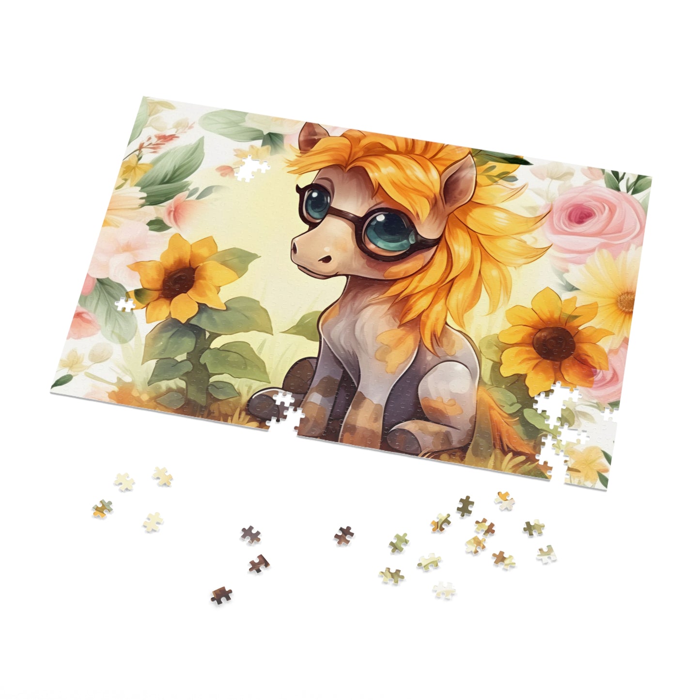 Puzzle, Donkey, Sunflowers, Personalised/Non-Personalised (30, 110, 252, 500,1000-Piece) awd-656