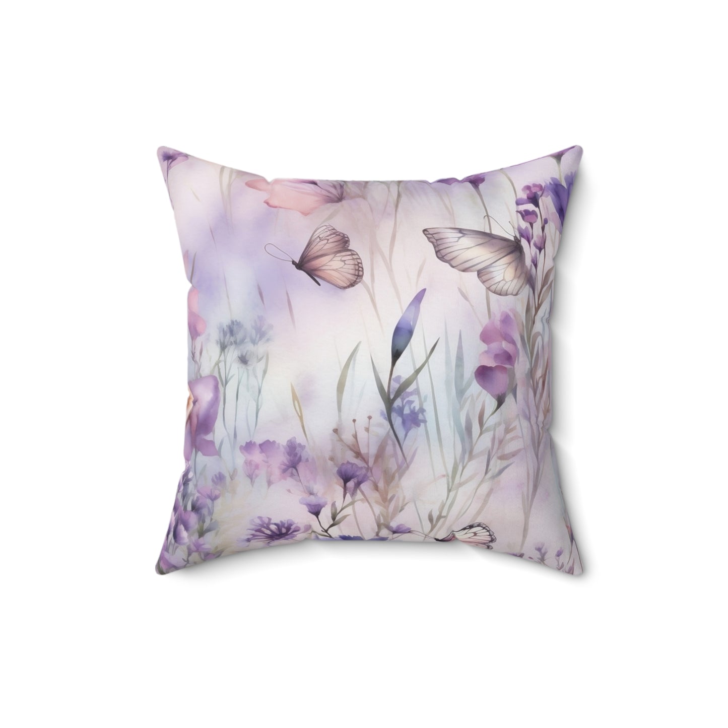 Spun Polyester Square Pillow, Butterfly Floral Cushion