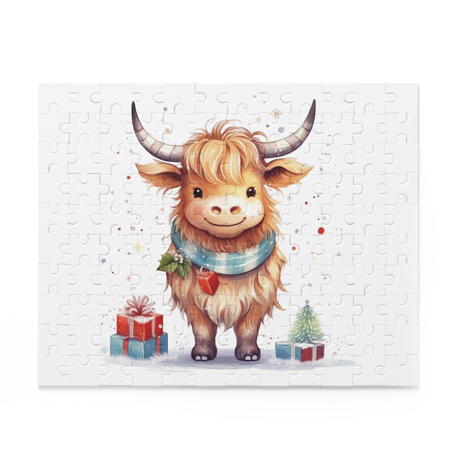 Personalised/Non-Personalised Puzzle, Christmas, Highland Cow (120, 252, 500-Piece)