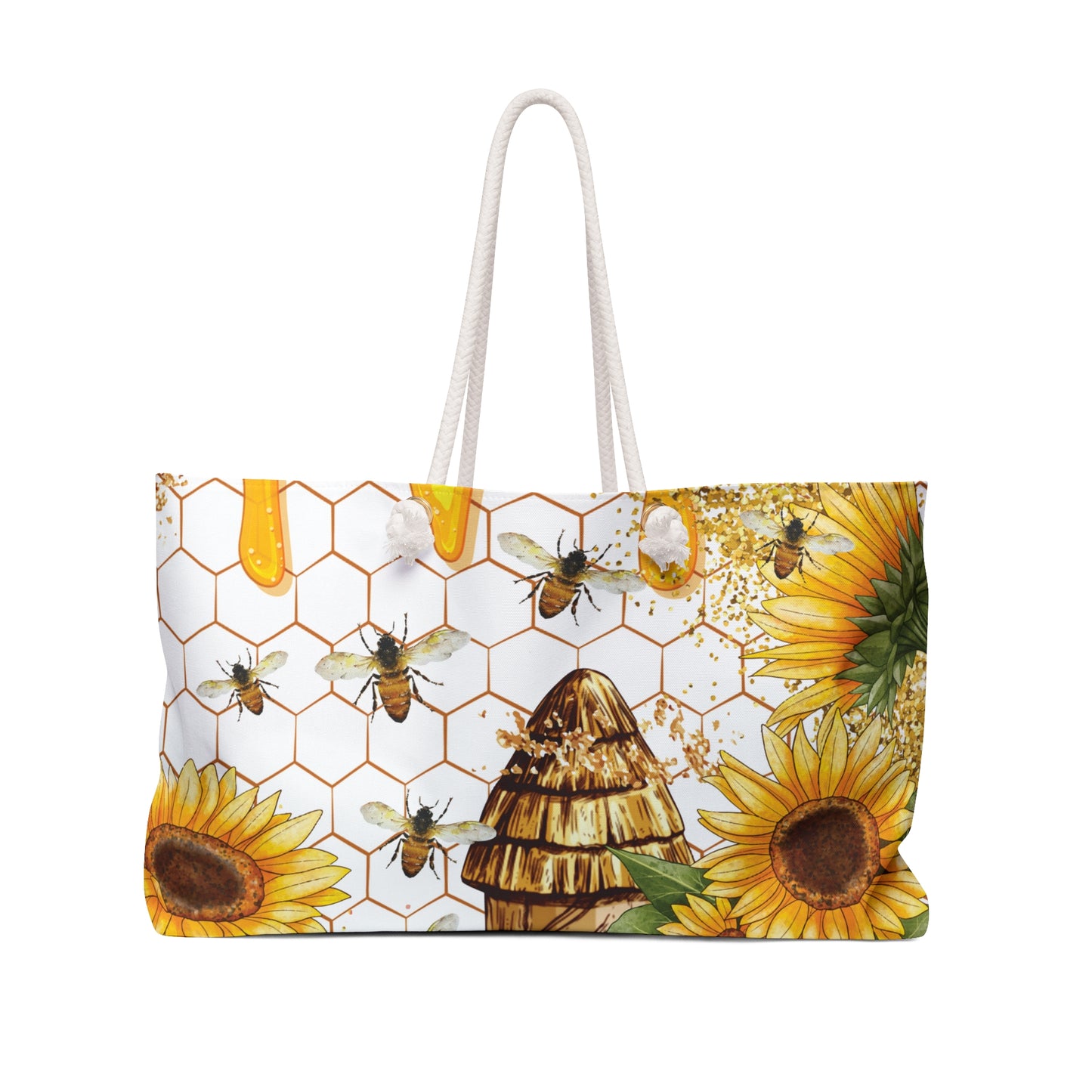 Personalised/Non-Personalised Weekender Bag, Bees and Sunflowers, Weekender Bag, Beach Bag, Book Bag