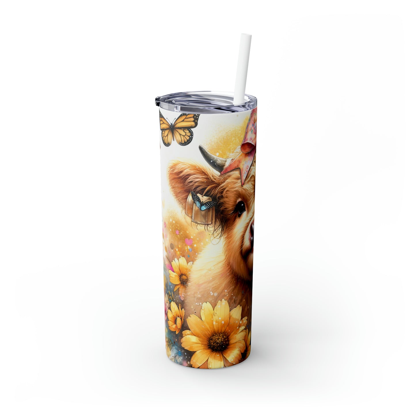 Skinny Tumbler with Straw, 20oz, Baby Highland Cow