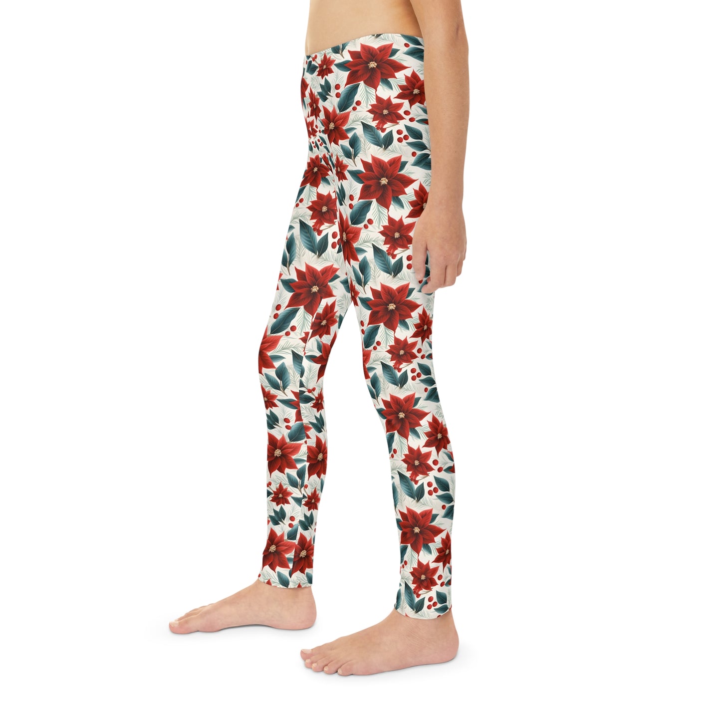 Full-Length Leggings Red Poinsetta Christmas Design