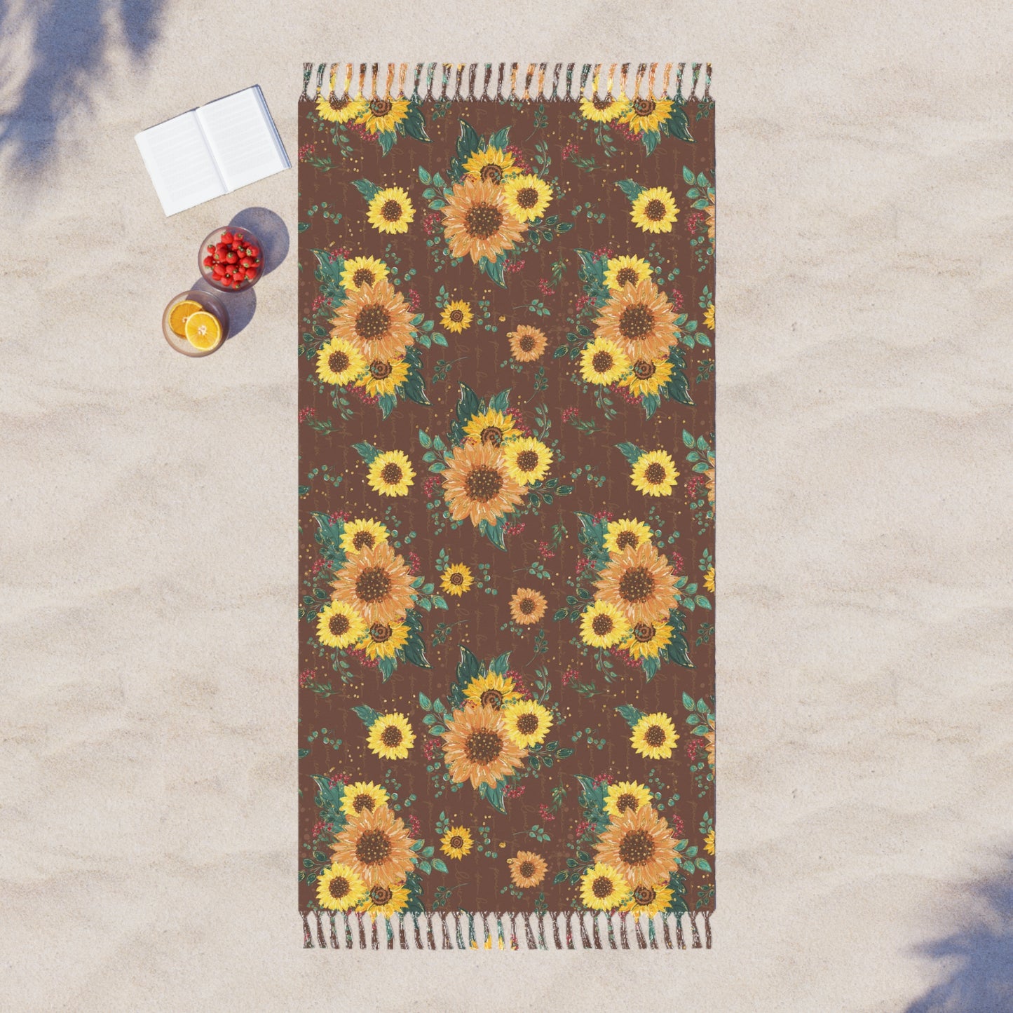 Boho Beach Towel, Sunflower Design