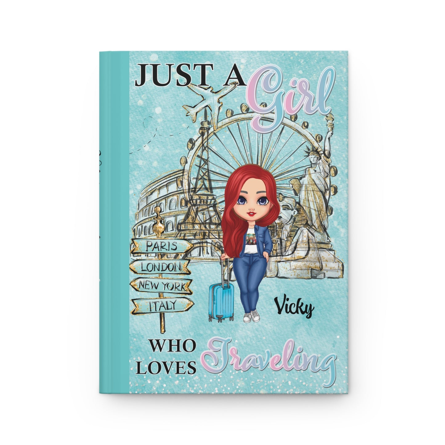 Personalised Hardcover Journal Matte, Just a Girl who loves travelling, Red Hair