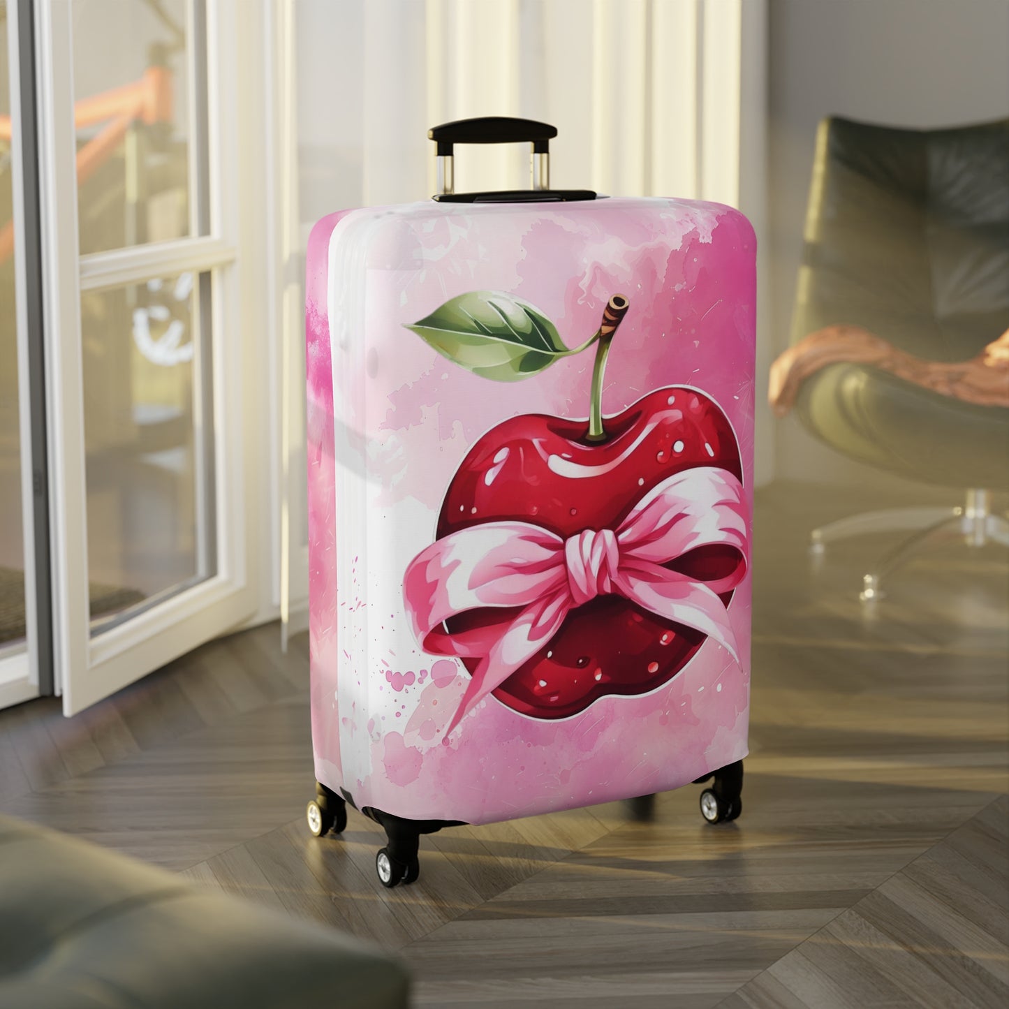 Luggage Cover, Rockabilly, Coquette, Pink Watercolour, Apple and Ribbon, awd-2527