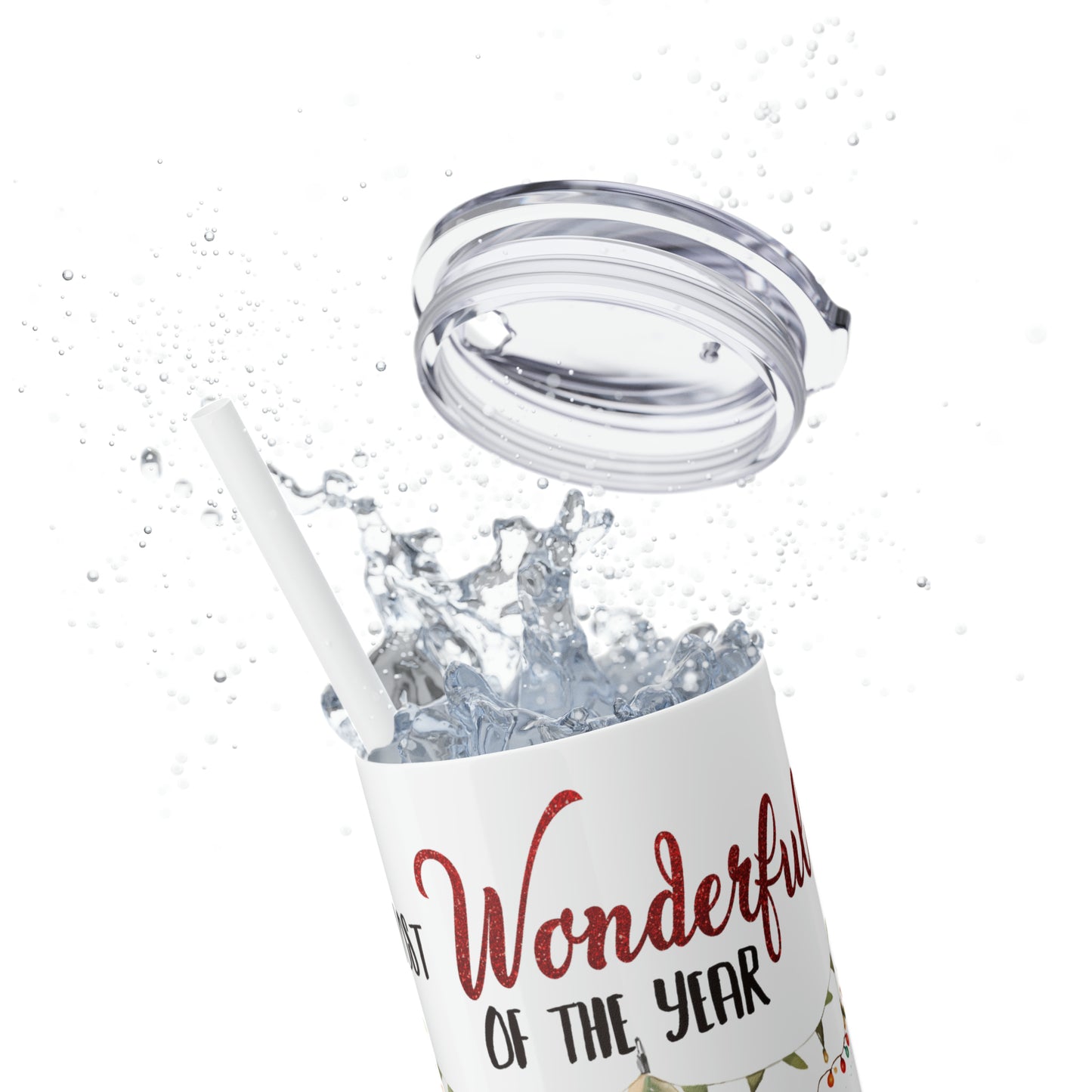 Skinny Tumbler with Straw, 20oz, Christmas Camper, The Most Wonderful Time of the Year, awd-827