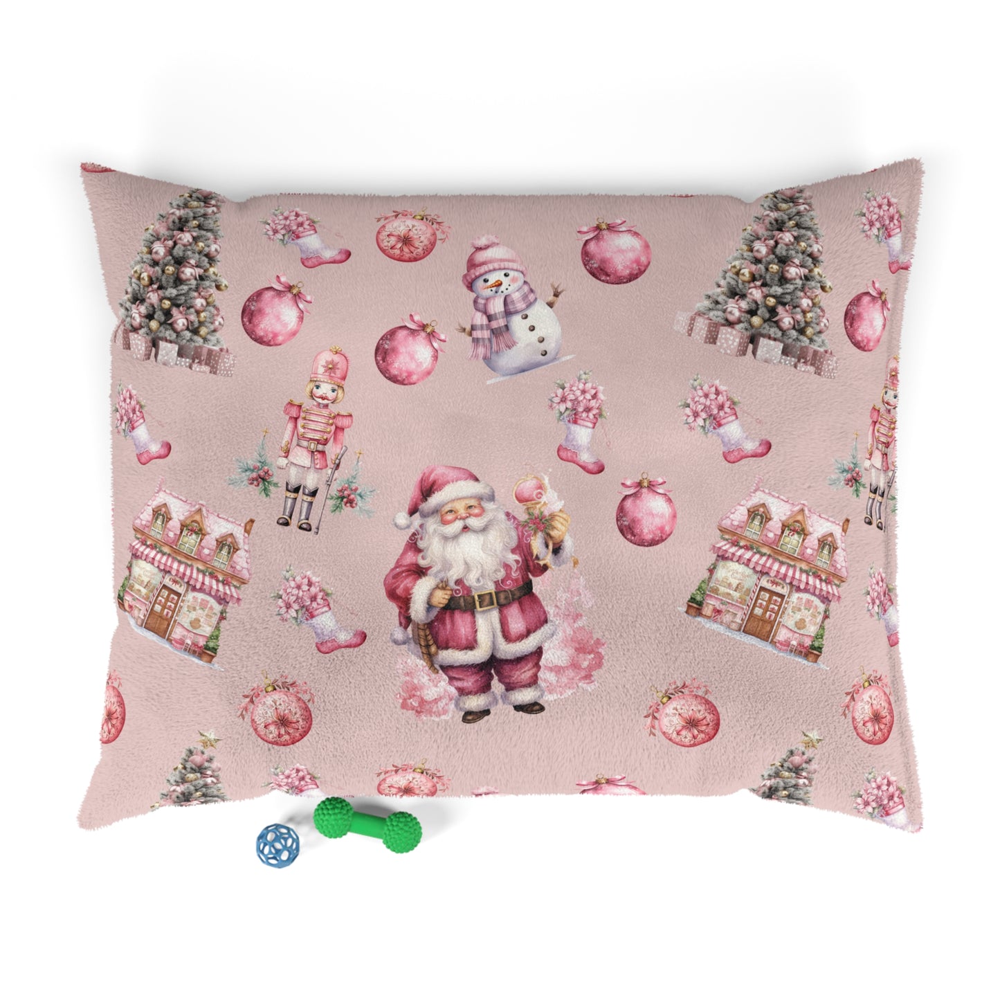 Luxury Pet Bed, feather soft fleece, Pink Christmas