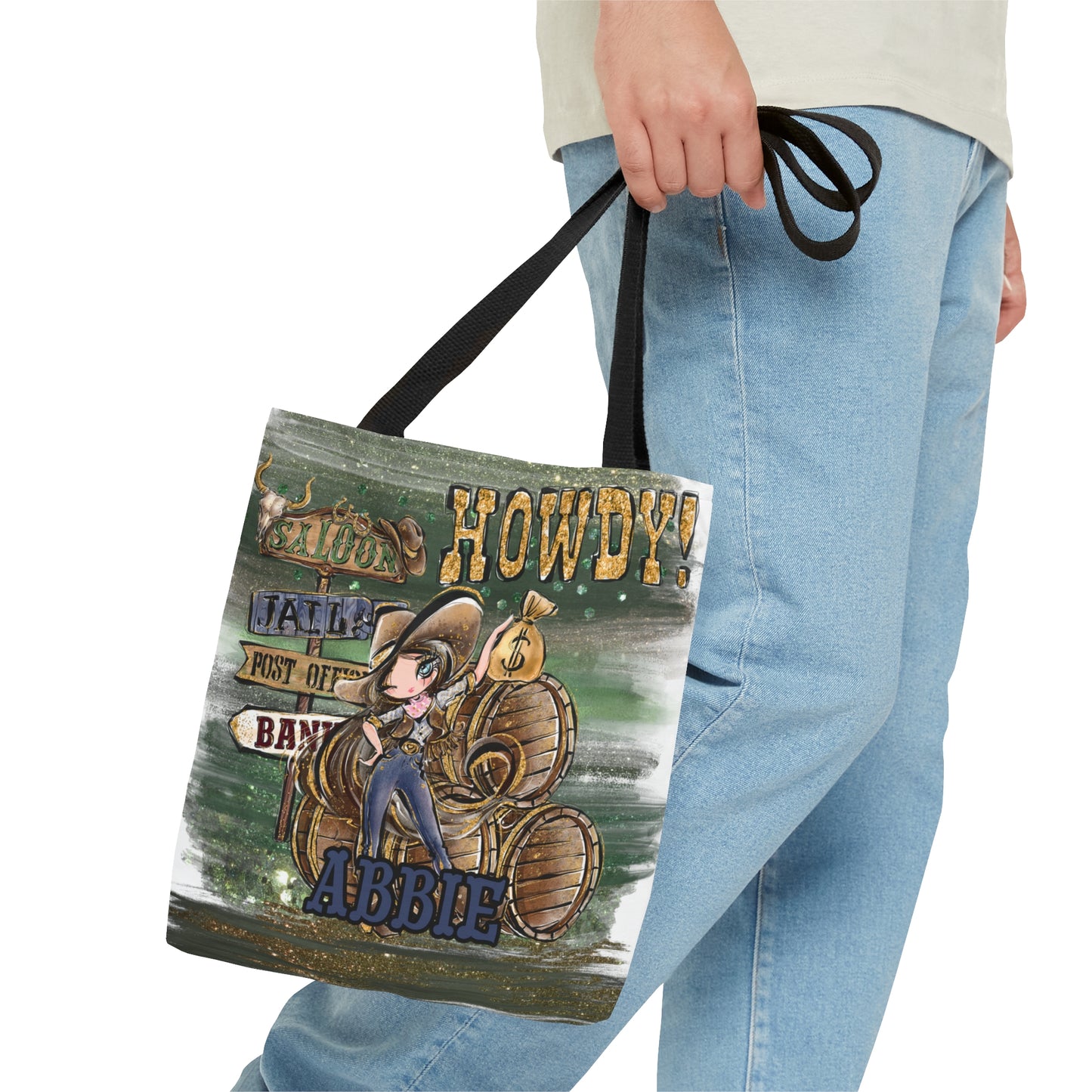 Personalised Tote Bag, Howdy, Brown Hair Blue Eyes, Tote bag