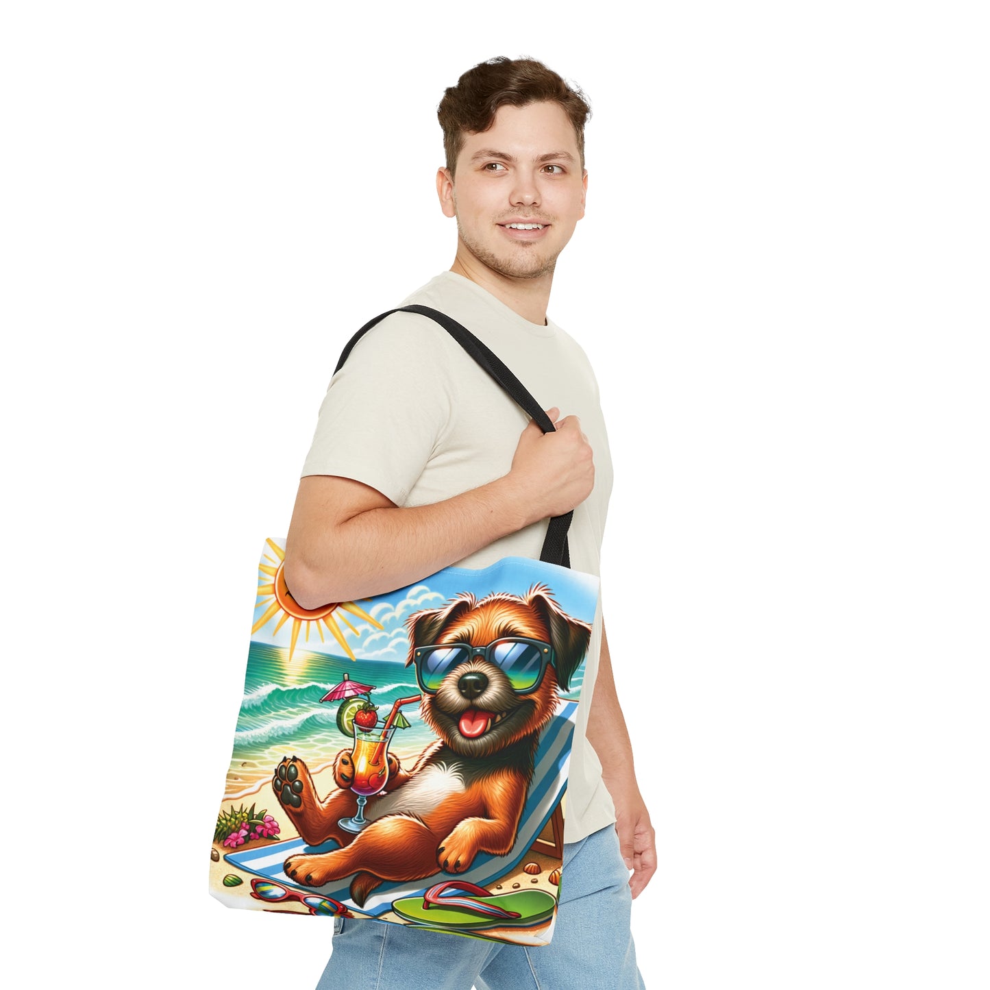 Tote Bag, Dog on Beach, Border Terrier, Tote bag, awd-1104