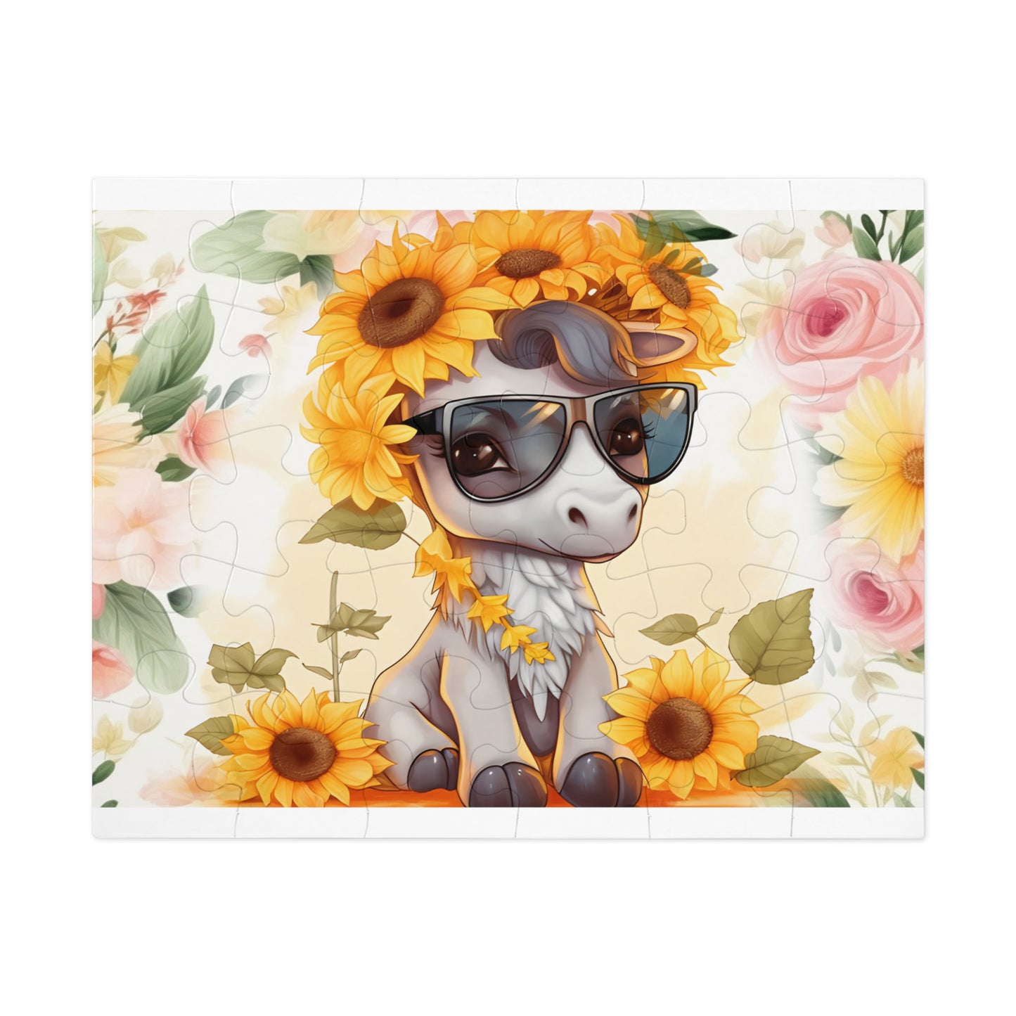 Puzzle, Donkey, Sunflowers, Personalised/Non-Personalised (30, 110, 252, 500,1000-Piece) awd-655