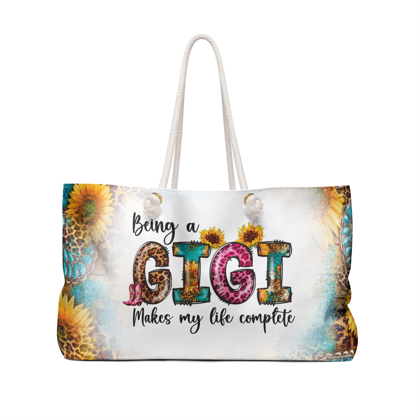 Personalised/Non-Personalised Weekender Bag, Country & Western, Quote, Being a GiGi Makes my life Complete, Large Weekender Bag, Beach Bag, Book Bag