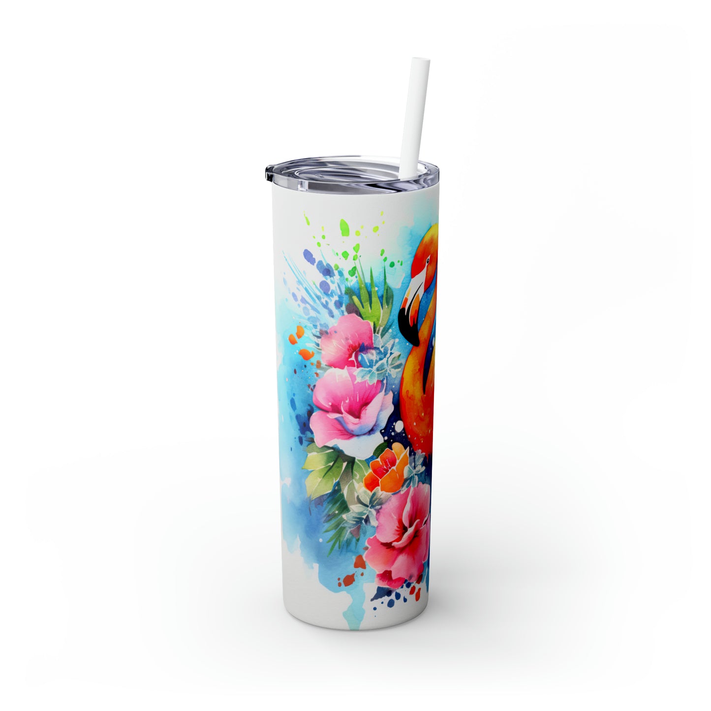 Skinny Tumbler with Straw, 20oz, Flamingo, awd-242