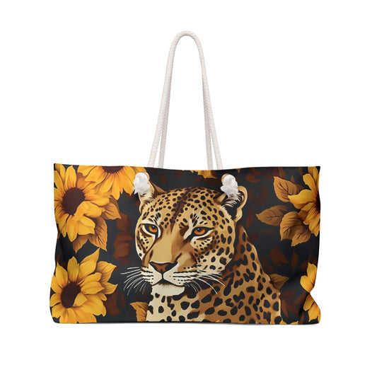 Personalised/Non-Personalised Weekender Bag, Leopard, Sunflowers, Large Weekender Bag, Beach Bag, Book Bag