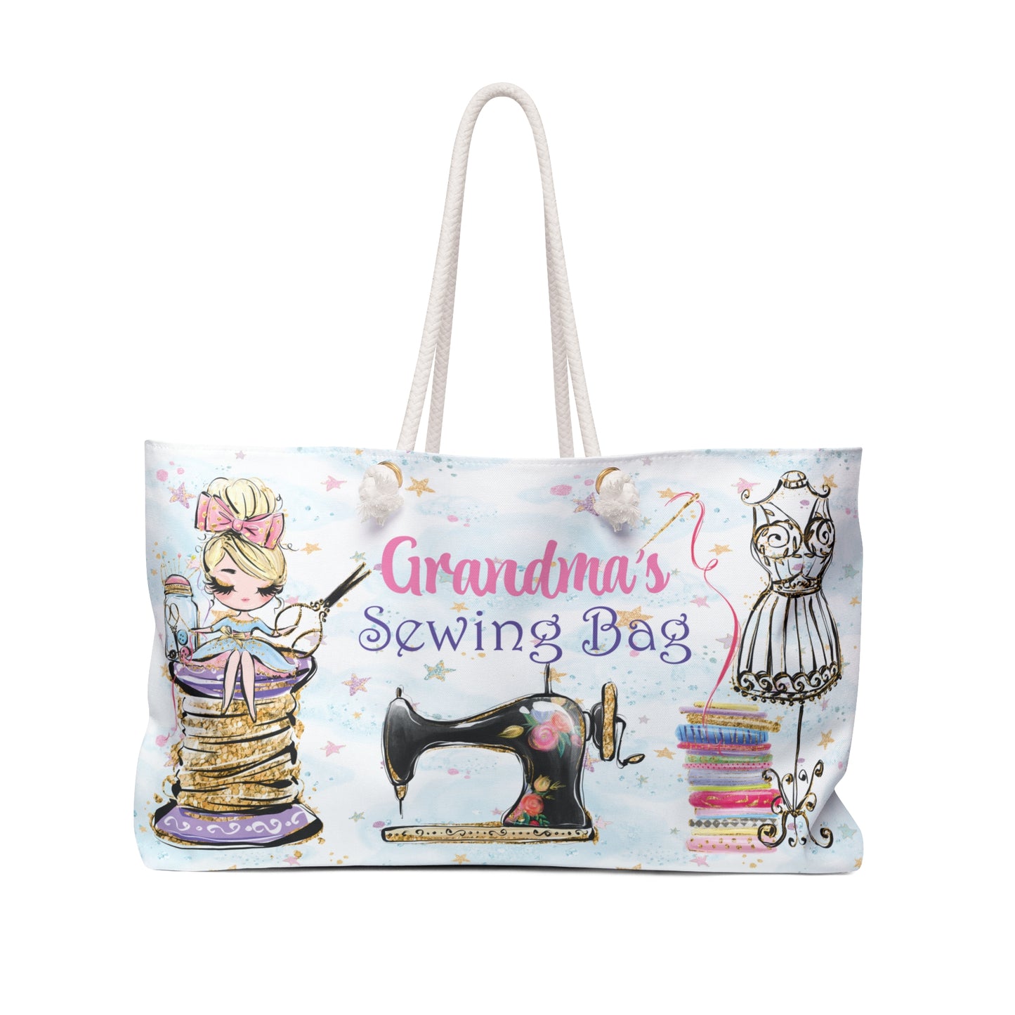 Personalised/Non-Personalised Weekender Bag, Grandma's Sewing Bag, Large Weekender Bag, Beach Bag, Book Bag