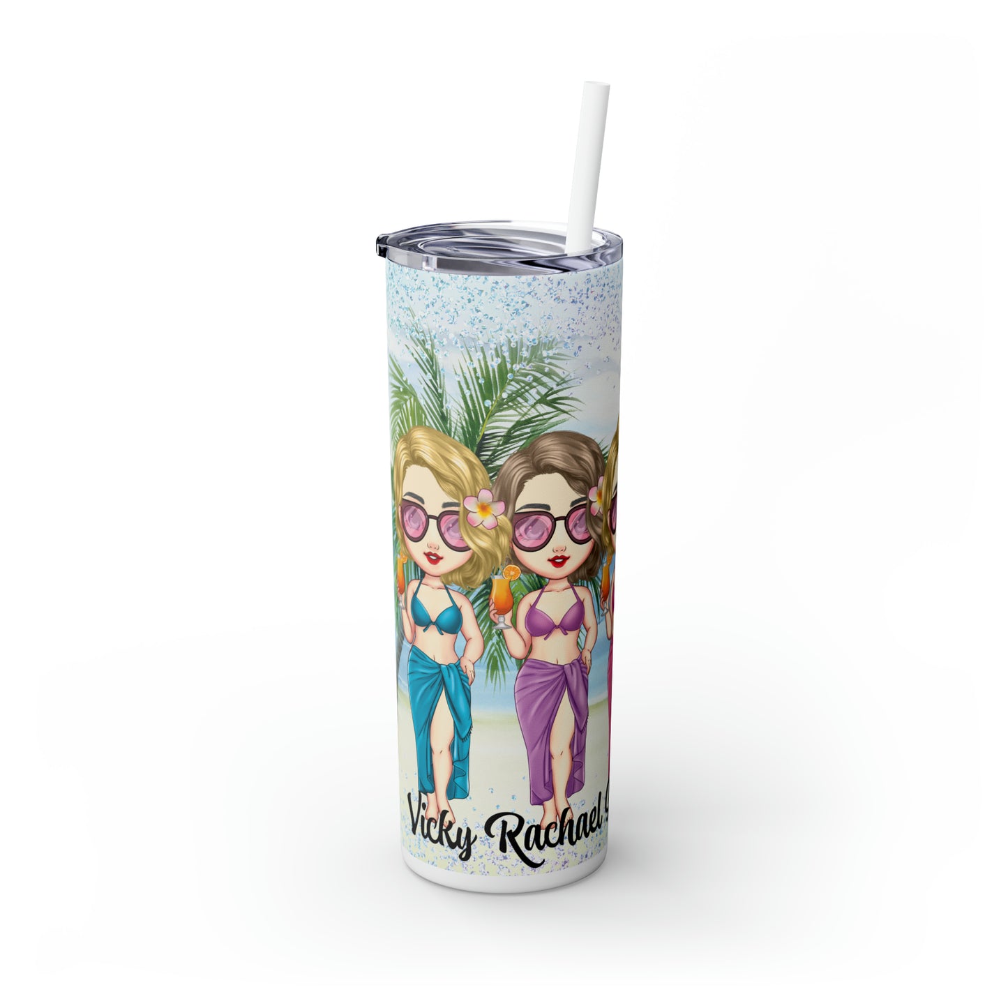 Skinny Tumbler with Straw, 20oz Cruise, Personalized, Boozes Beach and Besties