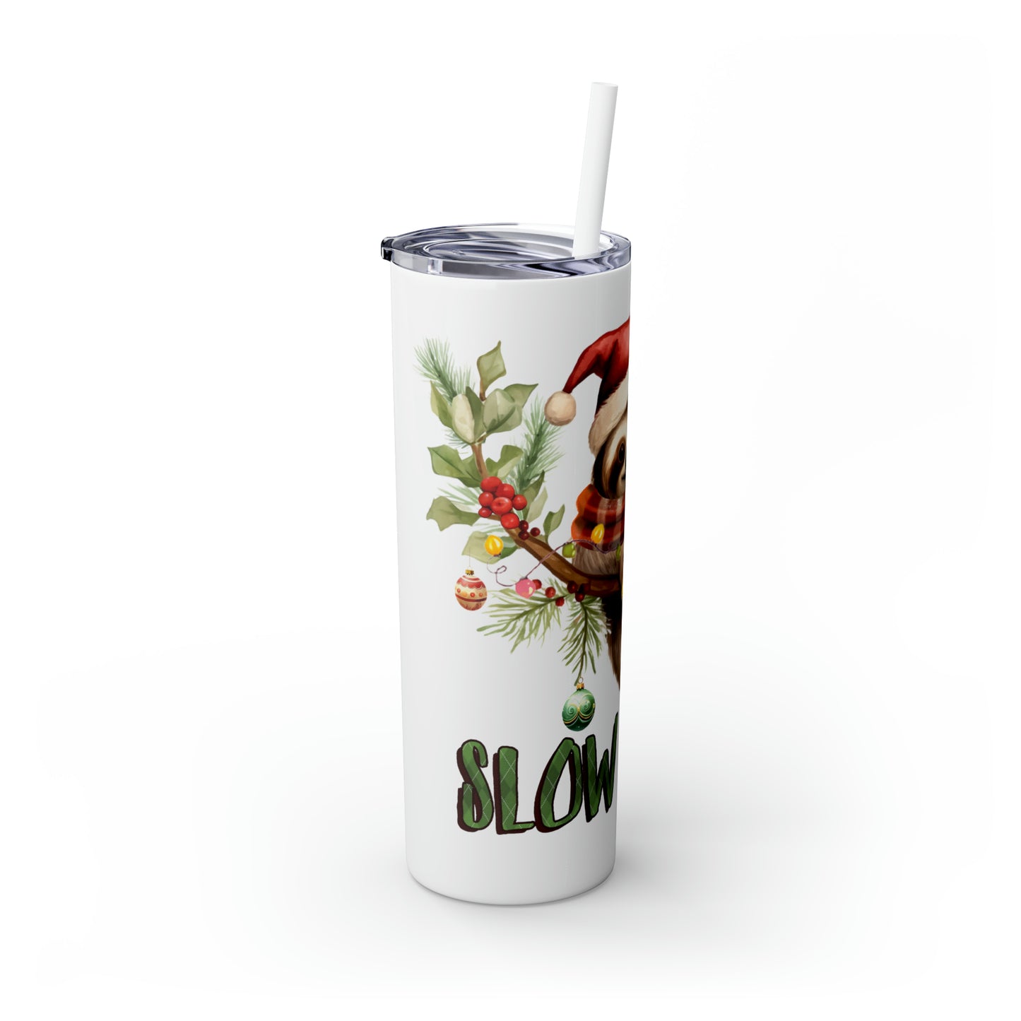 Skinny Tumbler with Straw, 20oz, Christmas, Sloth, awd-809