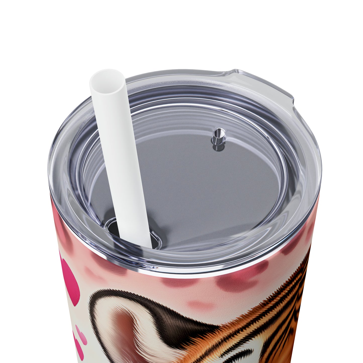 Skinny Tumbler with Straw, 20oz, Tiger, Valentines Day