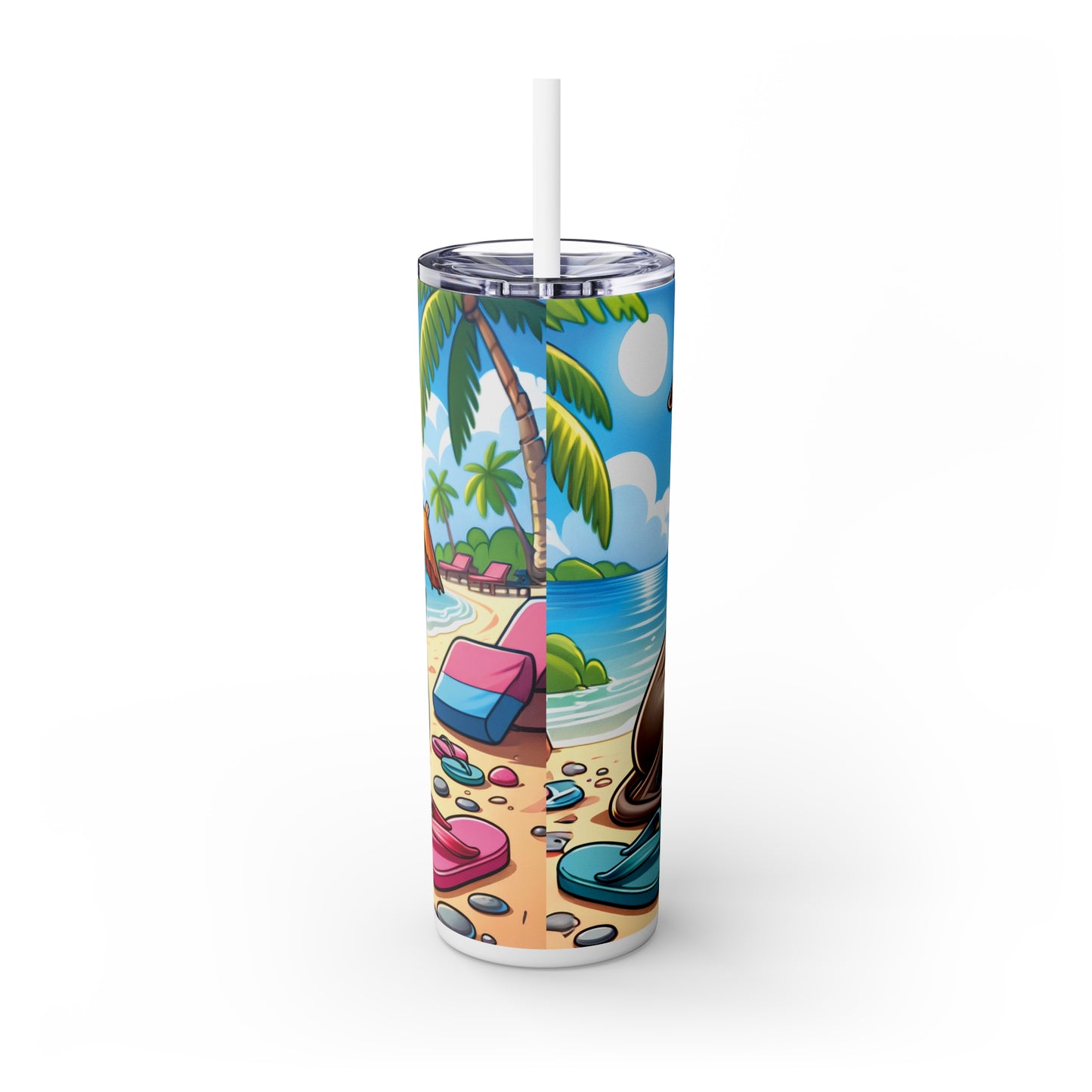 Skinny Tumbler with Straw, 20oz, Dog on Beach, Italian Greyhound, awd-1218