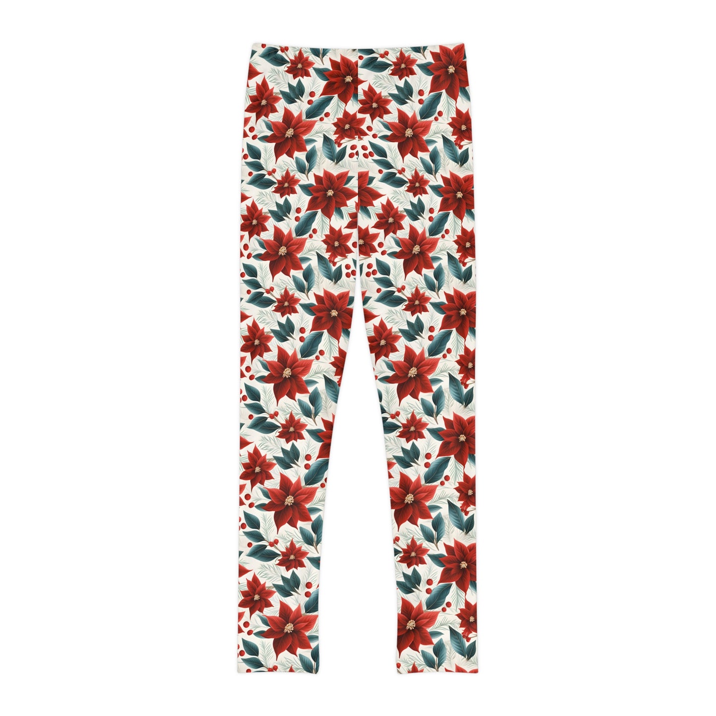 Full-Length Leggings Red Poinsetta Christmas Design