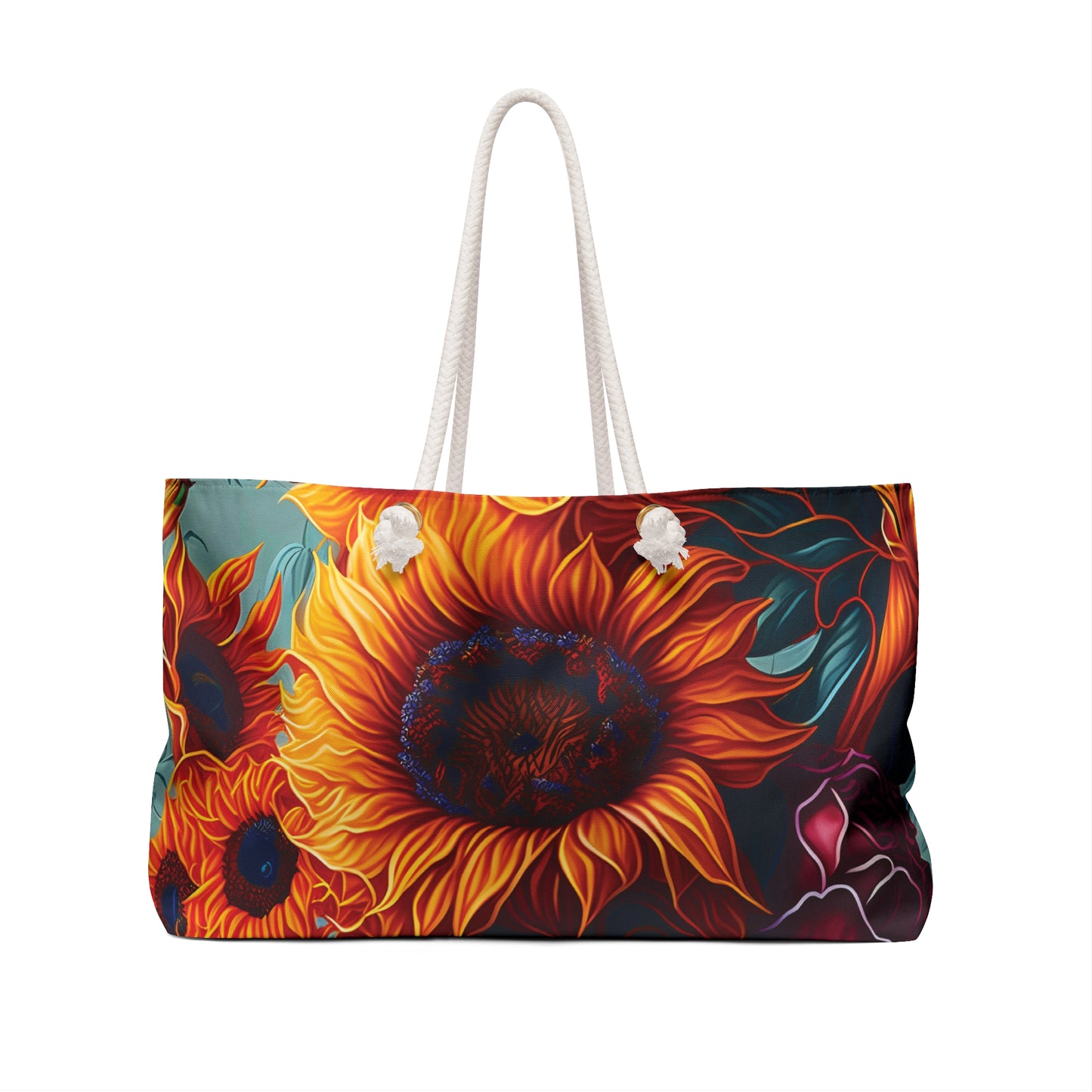 Personalised/Non-Personalised Weekender Bag, Sunflowers, Large Weekender Bag, Beach Bag, Book Bag