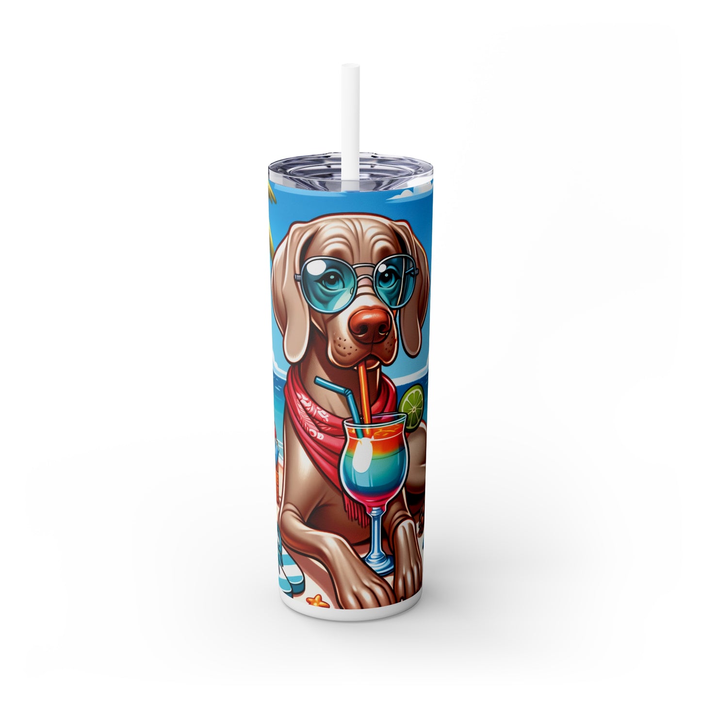 Skinny Tumbler with Straw, 20oz, Dog on Beach, Weimaraner, awd-1250