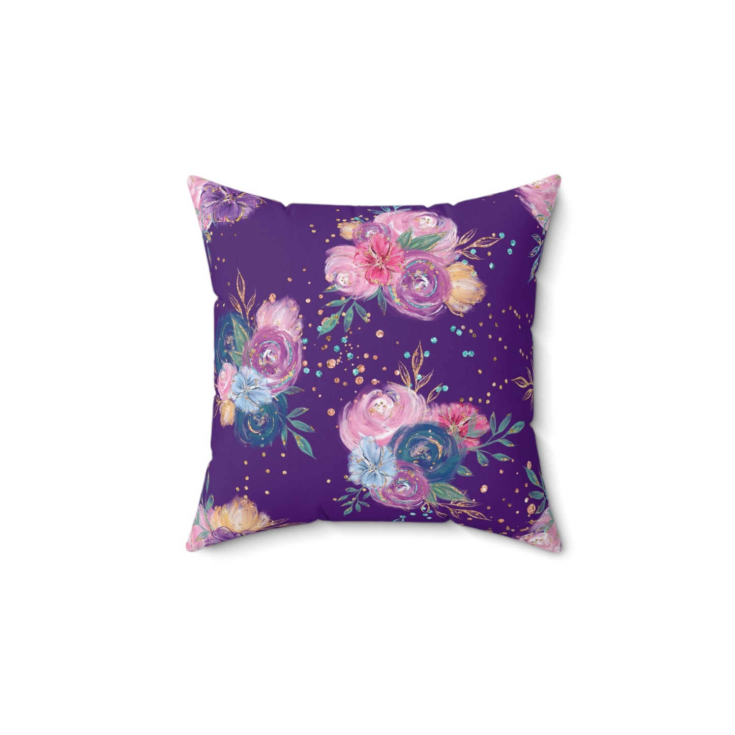 Spun Polyester Square Pillow, Floral Cushion