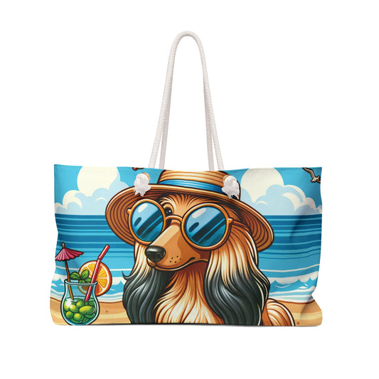 Personalised/Non-Personalised Weekender Bag, Summer Beach Dog, Afghan Hound, Large Weekender Bag, Beach Bag, Book Bag