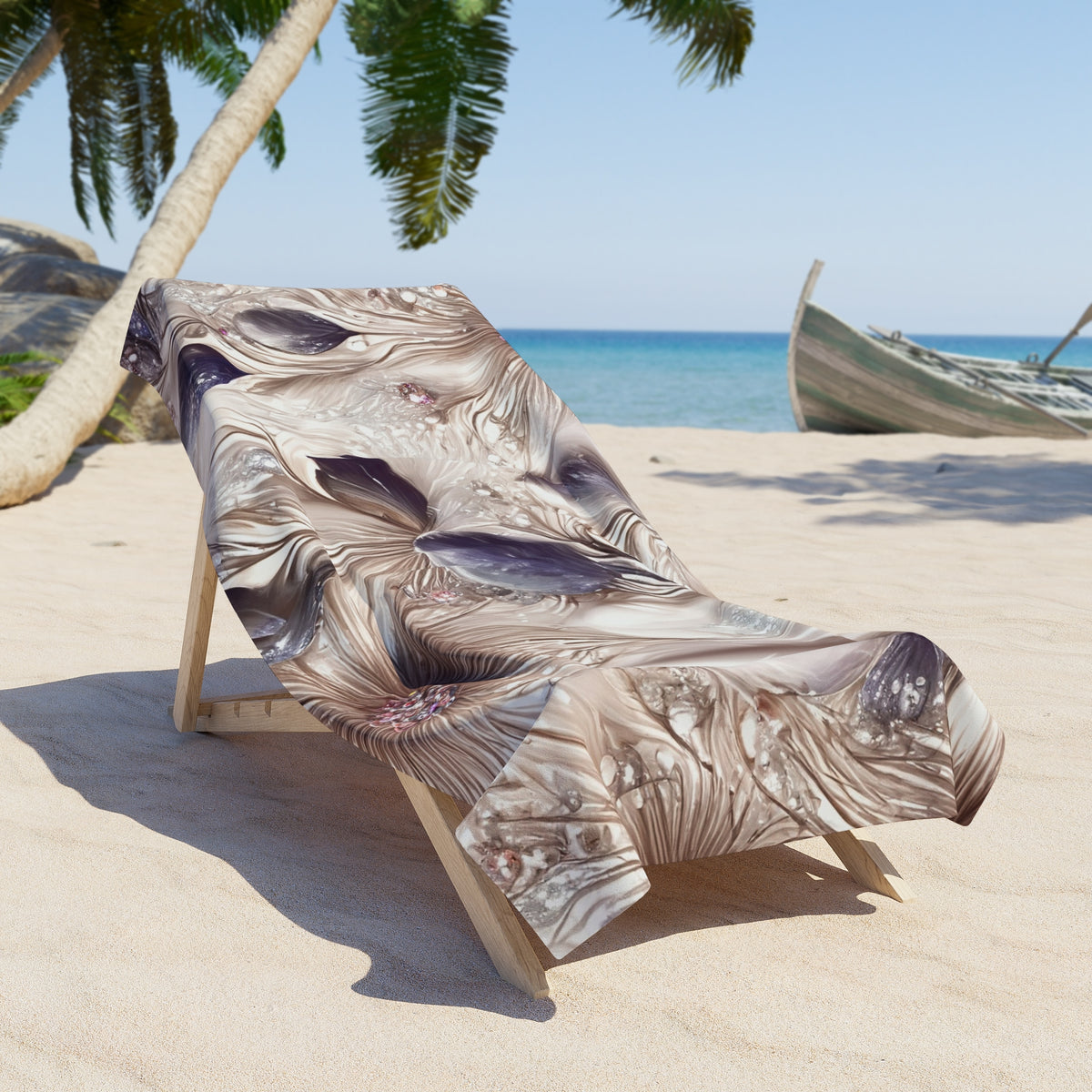Beach Towel, Beige Floral, Polycotton Towel, 2 sizes Available