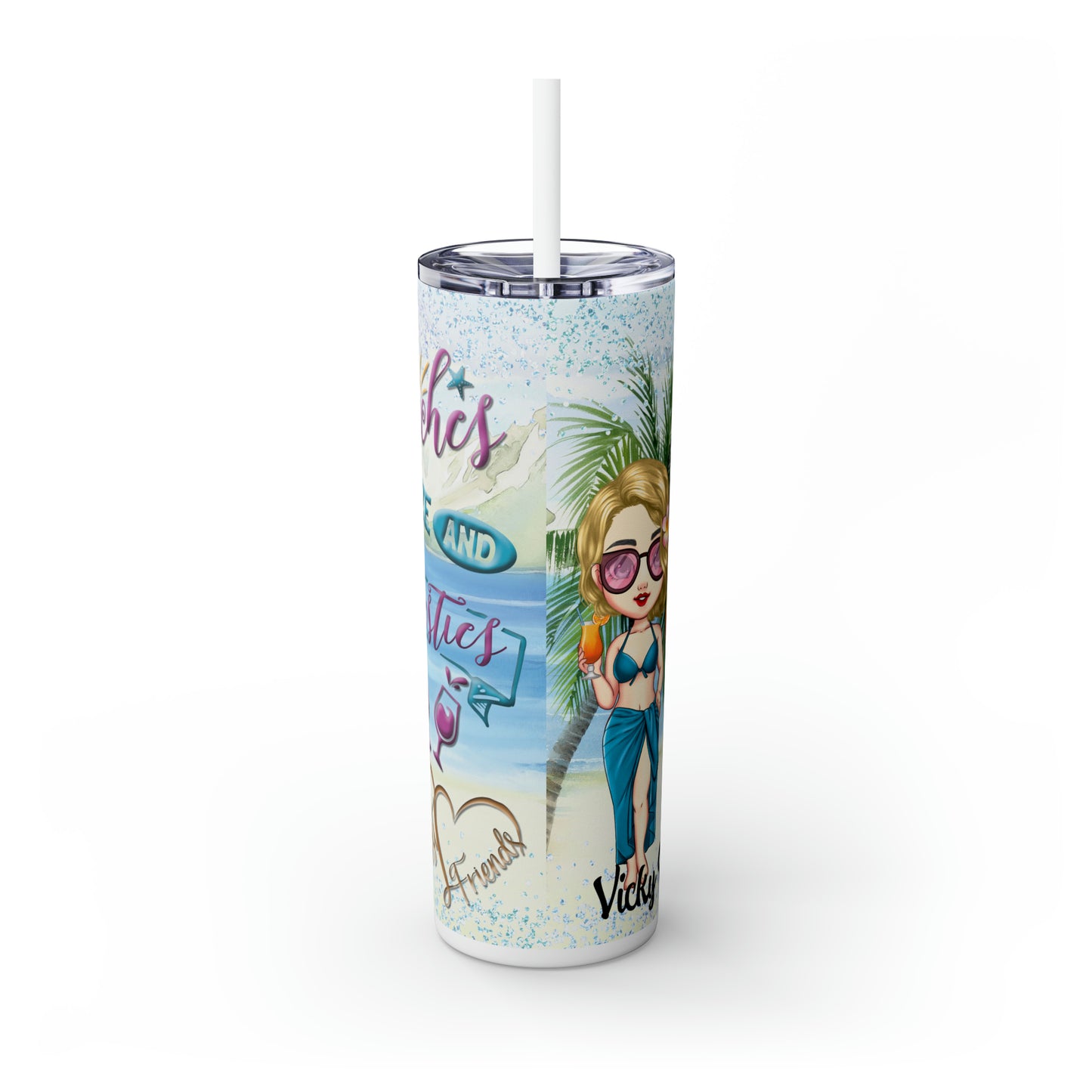 Skinny Tumbler with Straw, 20oz Cruise, Personalized, Boozes Beach and Besties