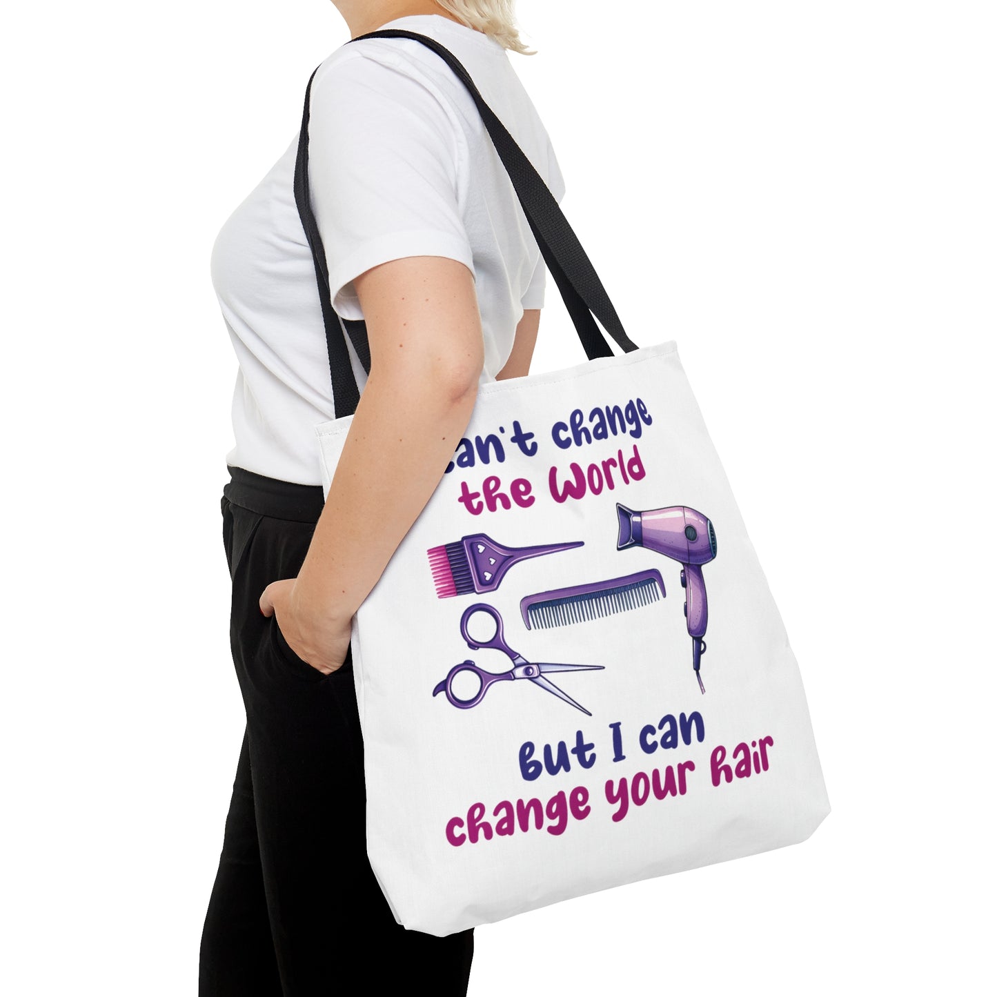 Tote Bag, Hairdresser, I can't change the world but I can change your hair, Personalised/Non-Personalised Tote bag