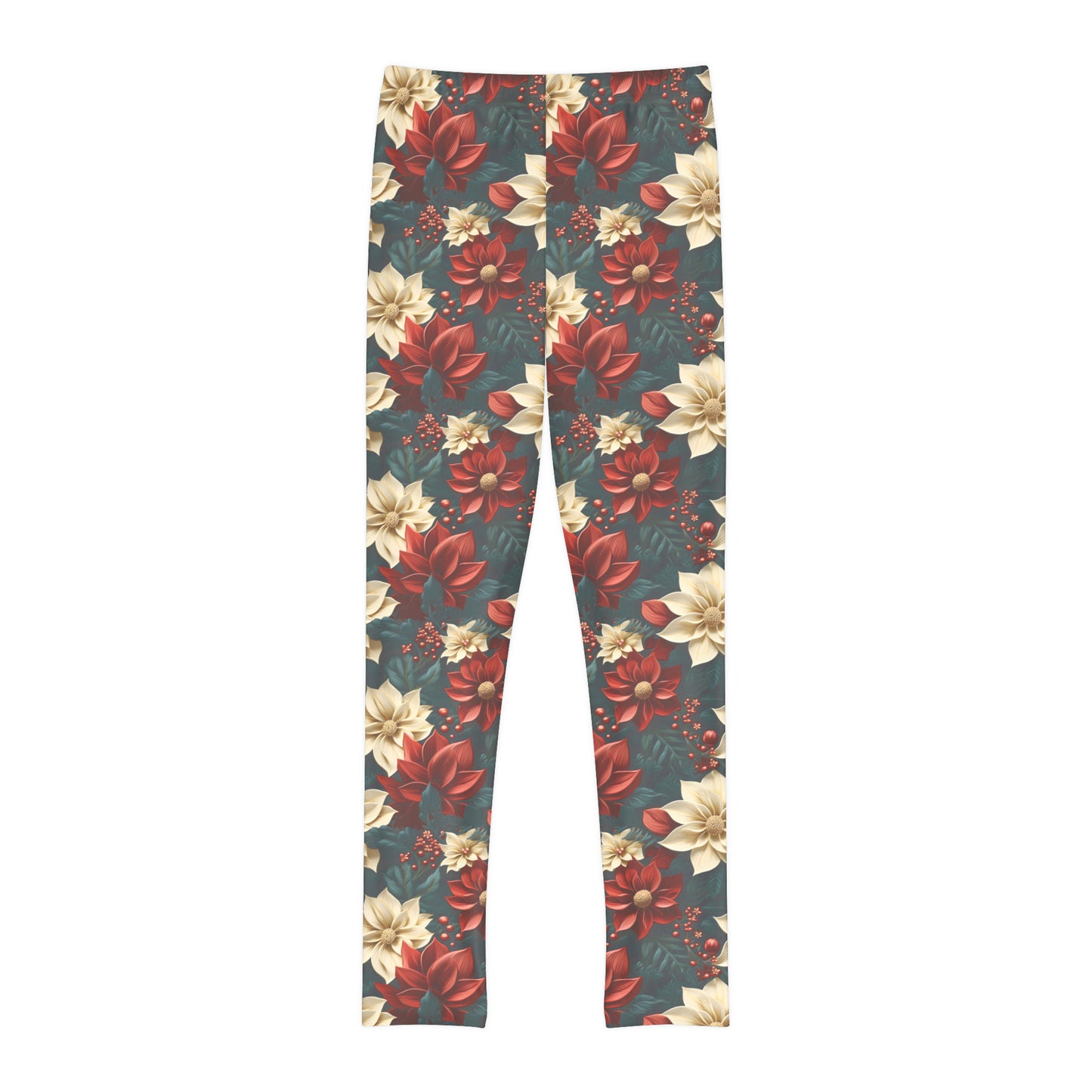 Youth Full-Length Leggings (AOP) Poinsettia