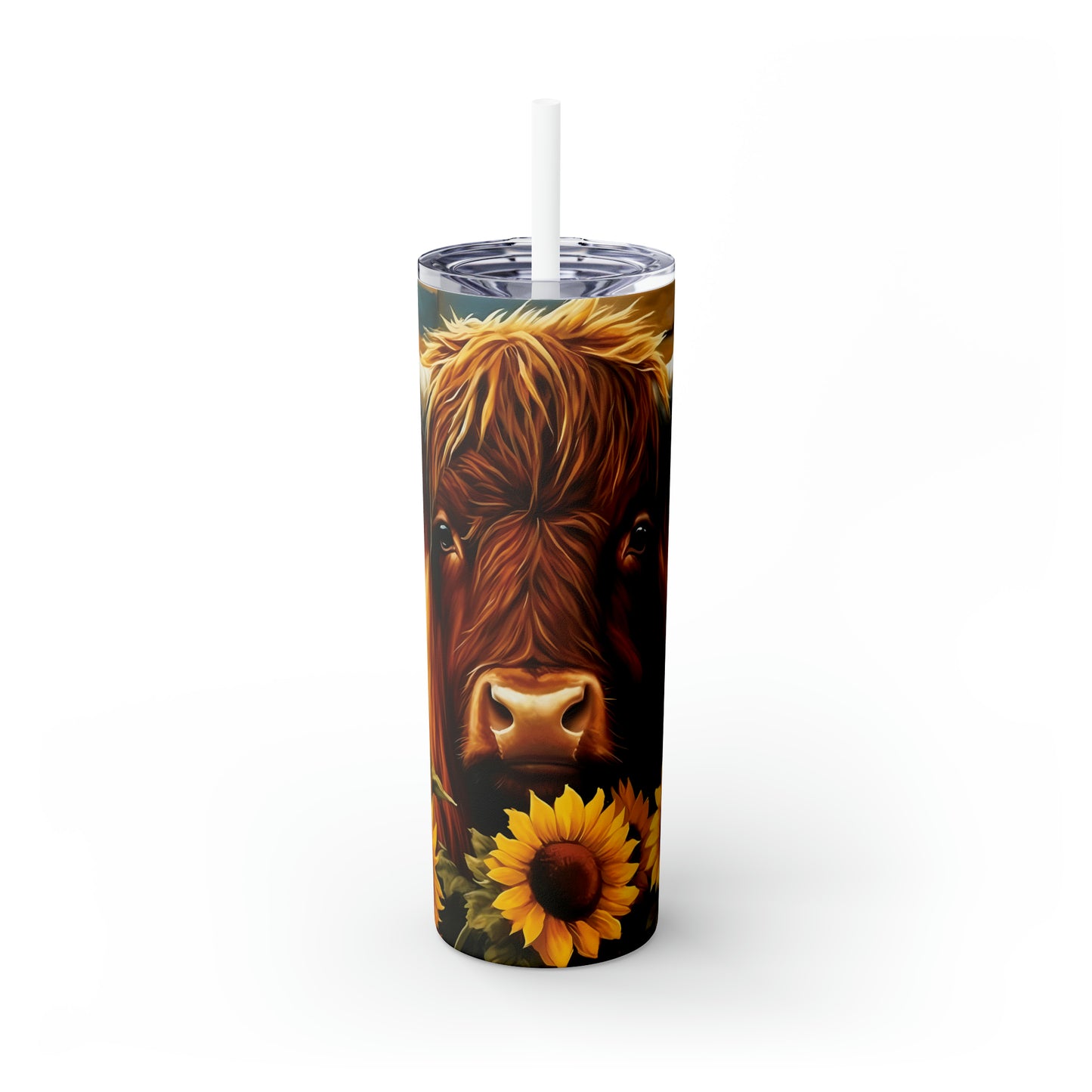 Skinny Tumbler with Straw, 20oz Highlander Cow