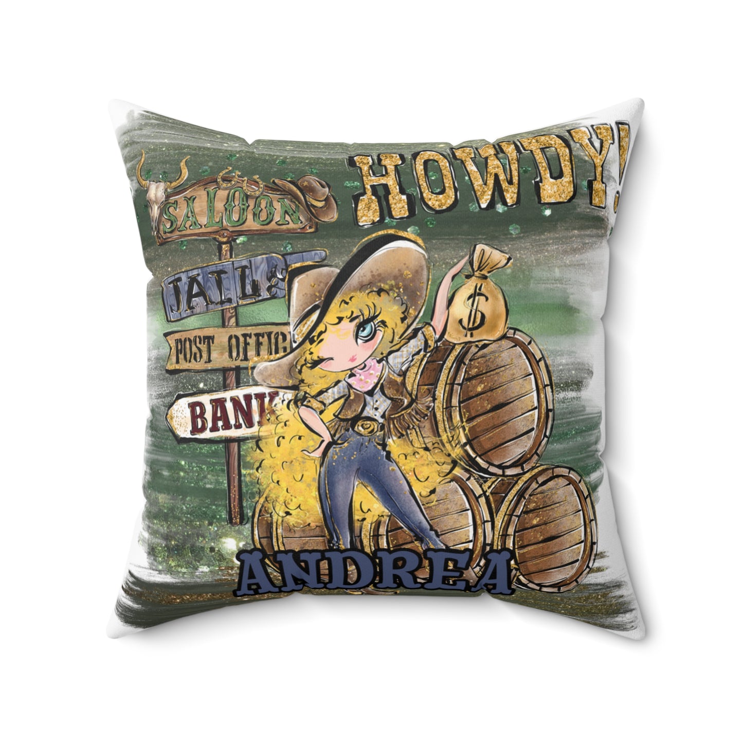 Personalised Howdy Cushion, Blonde Curly Hair, Blue Eyes, Polyester Square Cushion, Christmas cushion